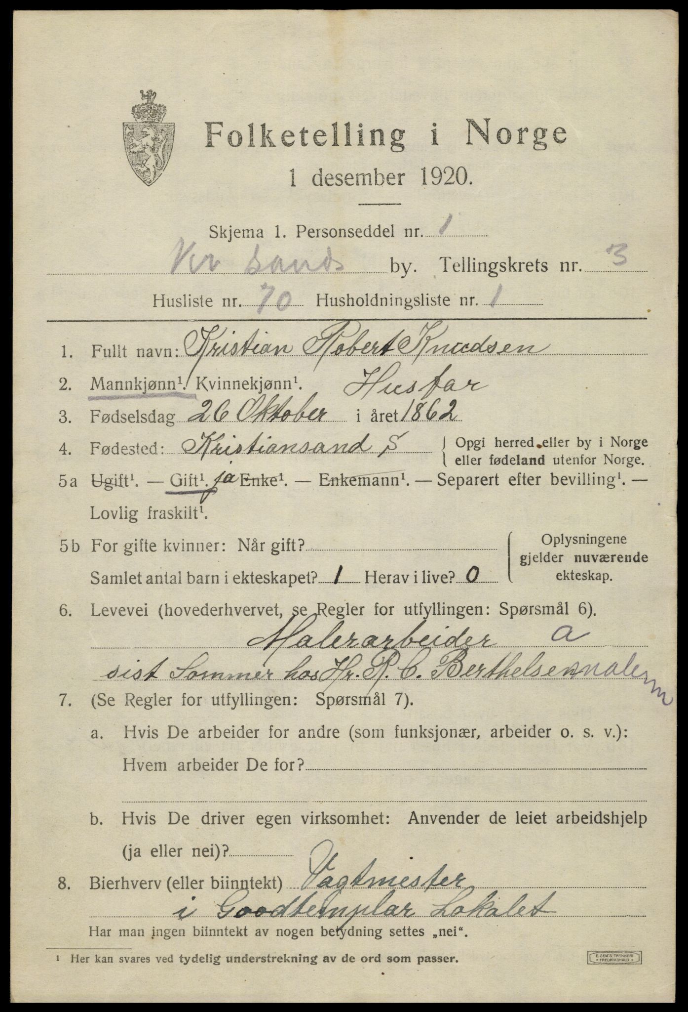 SAK, 1920 census for Kristiansand, 1920, p. 15321