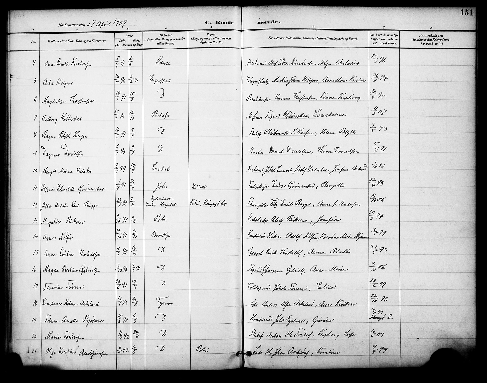 Domkirken sokneprestkontor, SAST/A-101812/001/30/30BA/L0031: Parish register (official) no. A 30, 1896-1916, p. 151