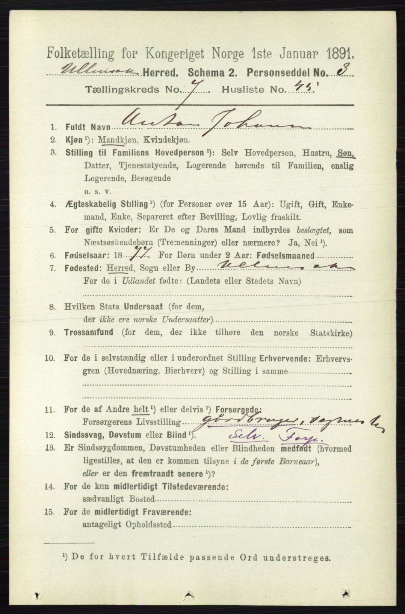 RA, 1891 census for 0235 Ullensaker, 1891, p. 3333