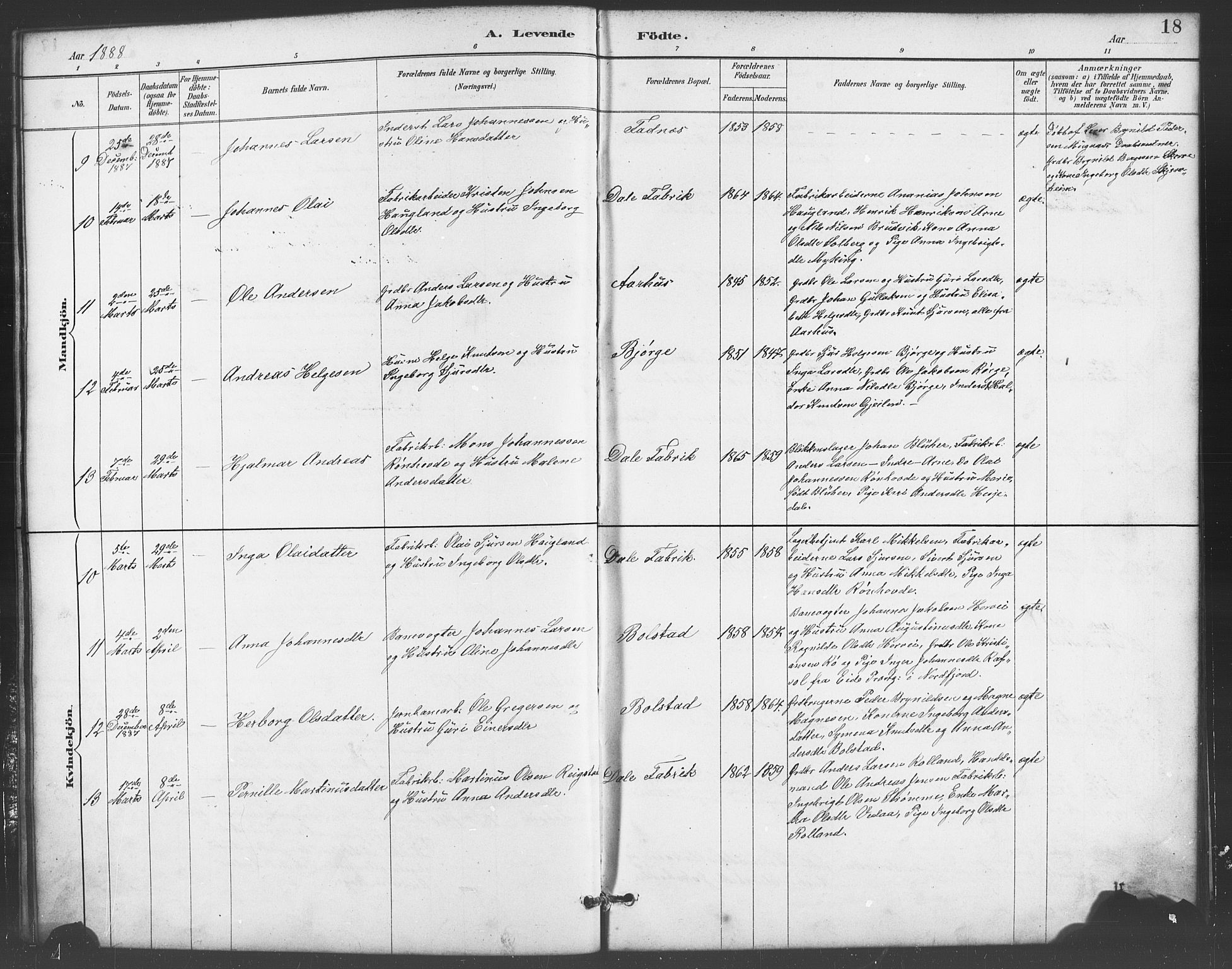 Evanger sokneprestembete, AV/SAB-A-99924: Parish register (copy) no. A 4, 1887-1897, p. 18