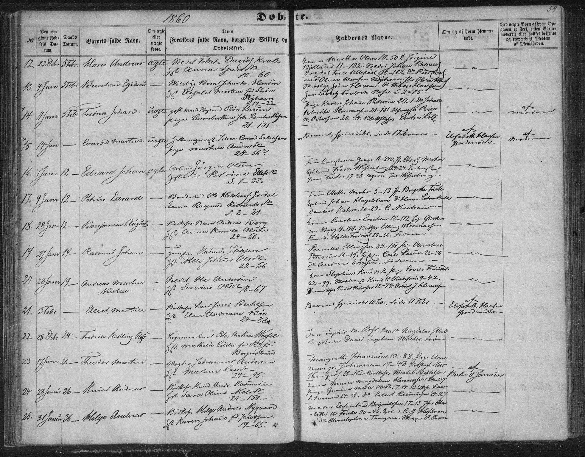 Korskirken sokneprestembete, SAB/A-76101/H/Haa/L0018: Parish register (official) no. B 4, 1857-1866, p. 54