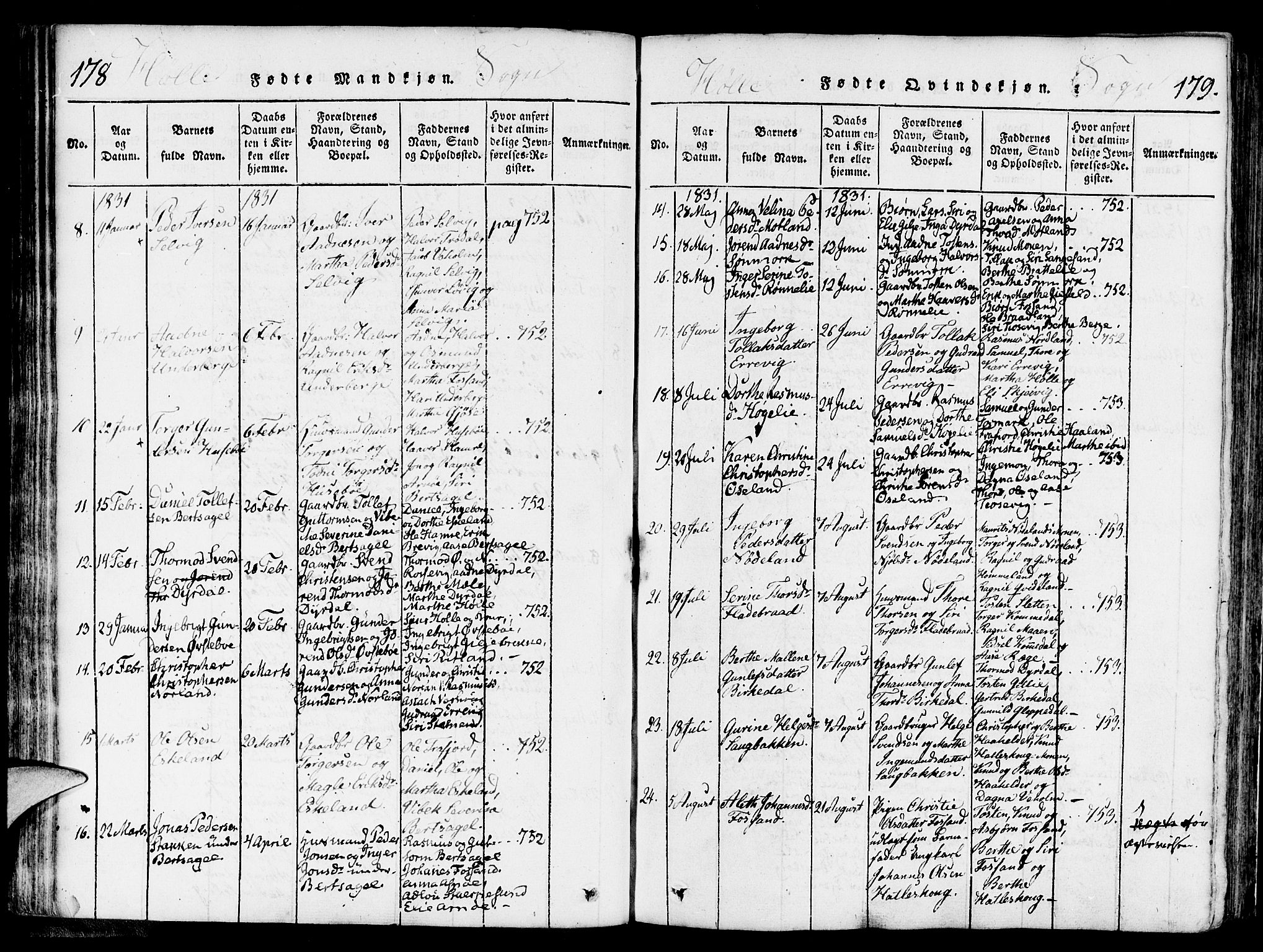 Strand sokneprestkontor, AV/SAST-A-101828/H/Ha/Haa/L0004: Parish register (official) no. A 4 /2, 1816-1833, p. 178-179