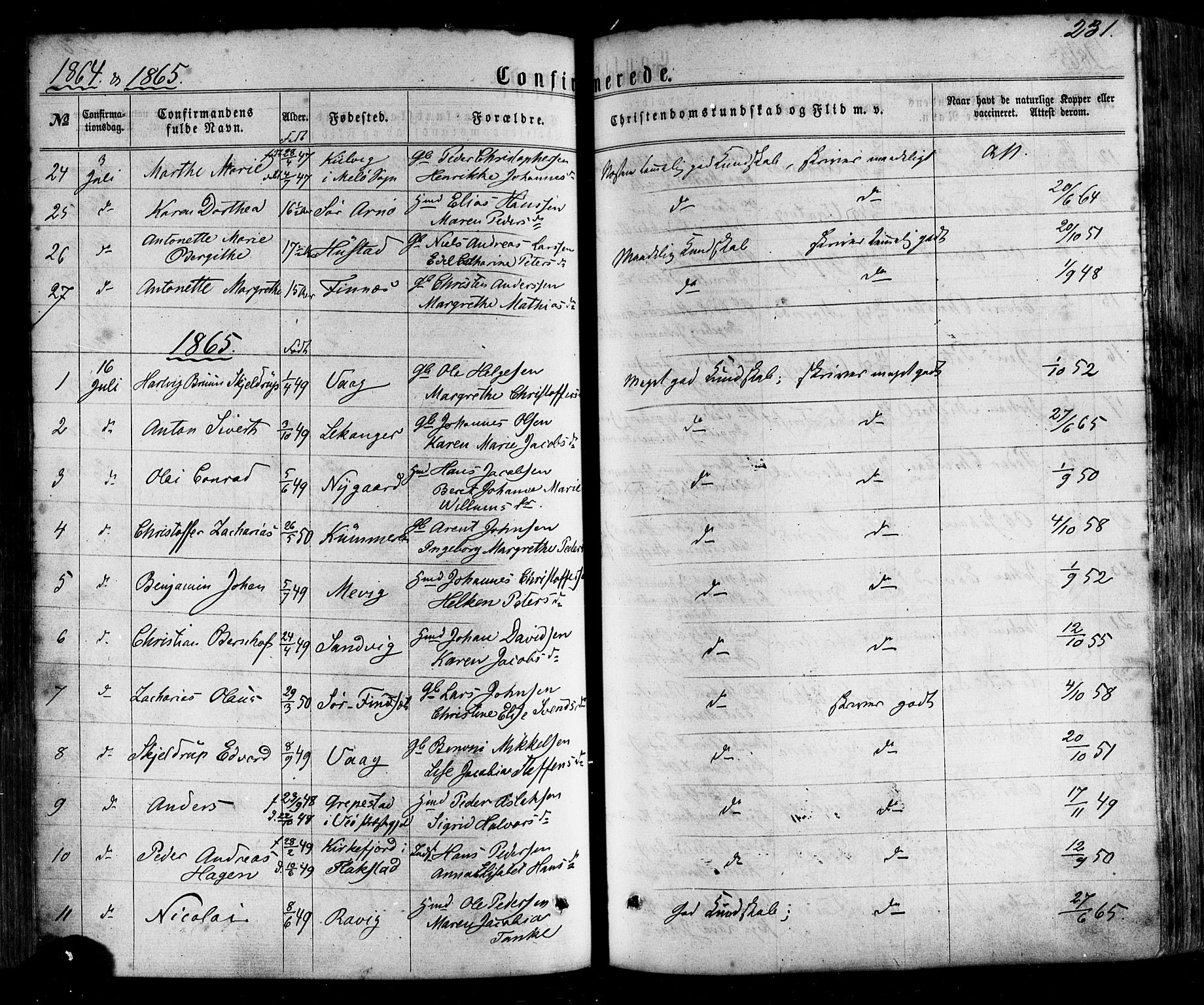 Ministerialprotokoller, klokkerbøker og fødselsregistre - Nordland, SAT/A-1459/805/L0098: Parish register (official) no. 805A05, 1862-1879, p. 231