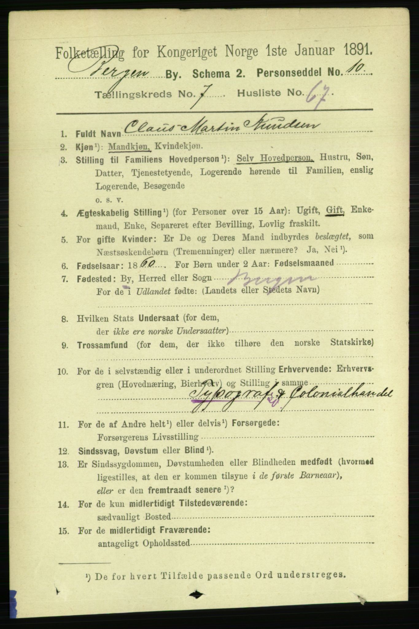 RA, 1891 Census for 1301 Bergen, 1891, p. 16548