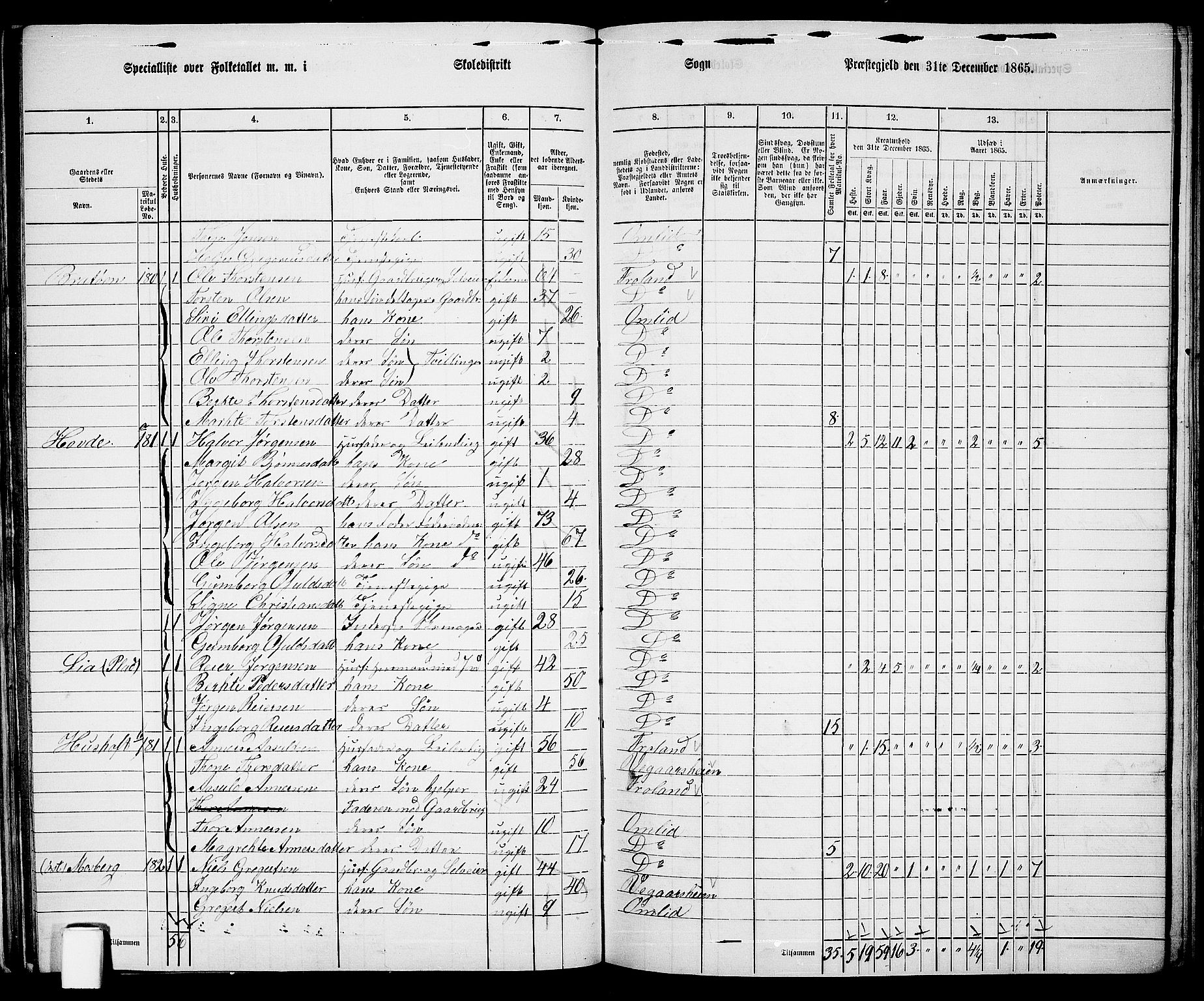 RA, 1865 census for Åmli, 1865, p. 56