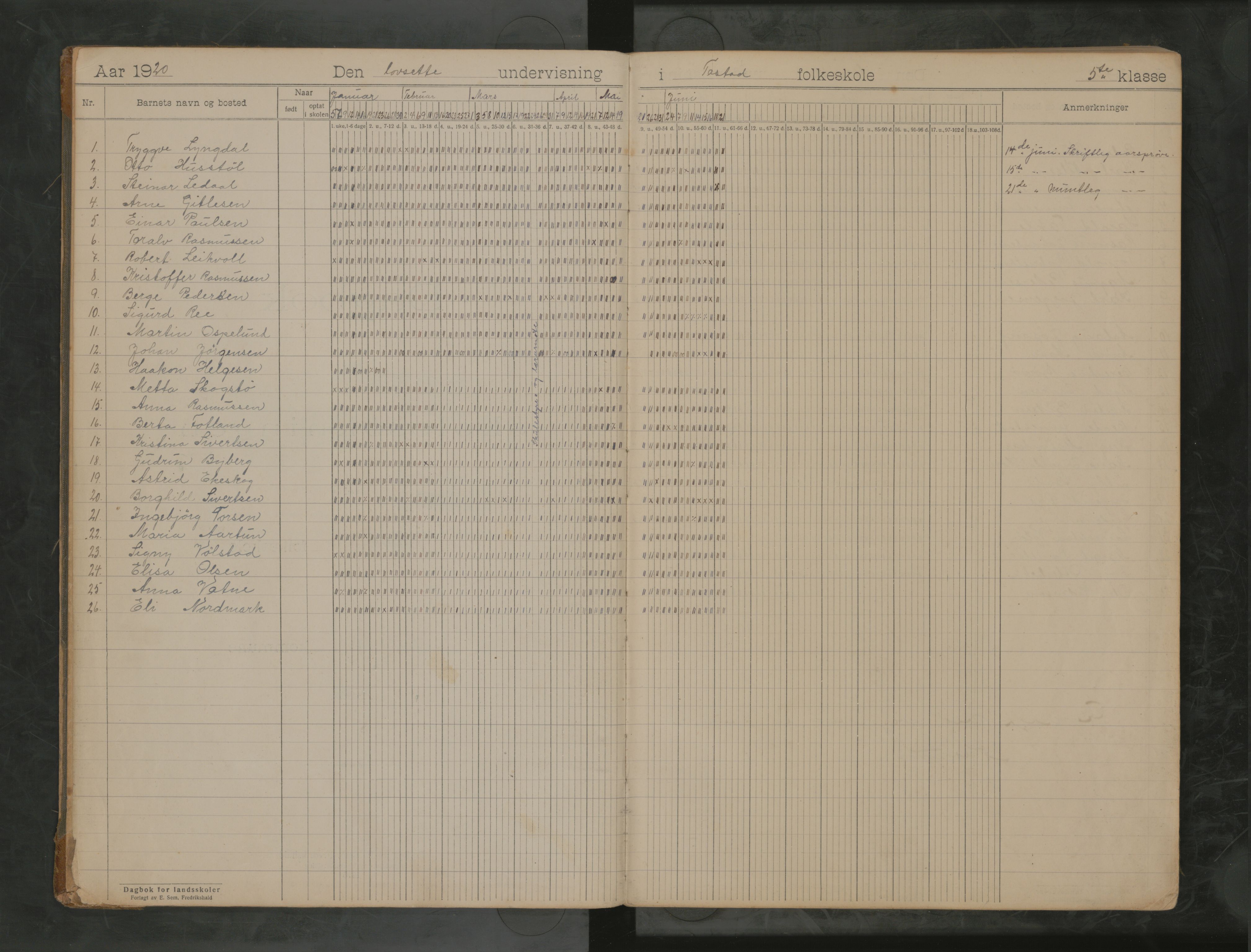 Hetland kommune. Tasta skole, BYST/A-0146/G/Ga/L0006: Dagbok, 1920-1953