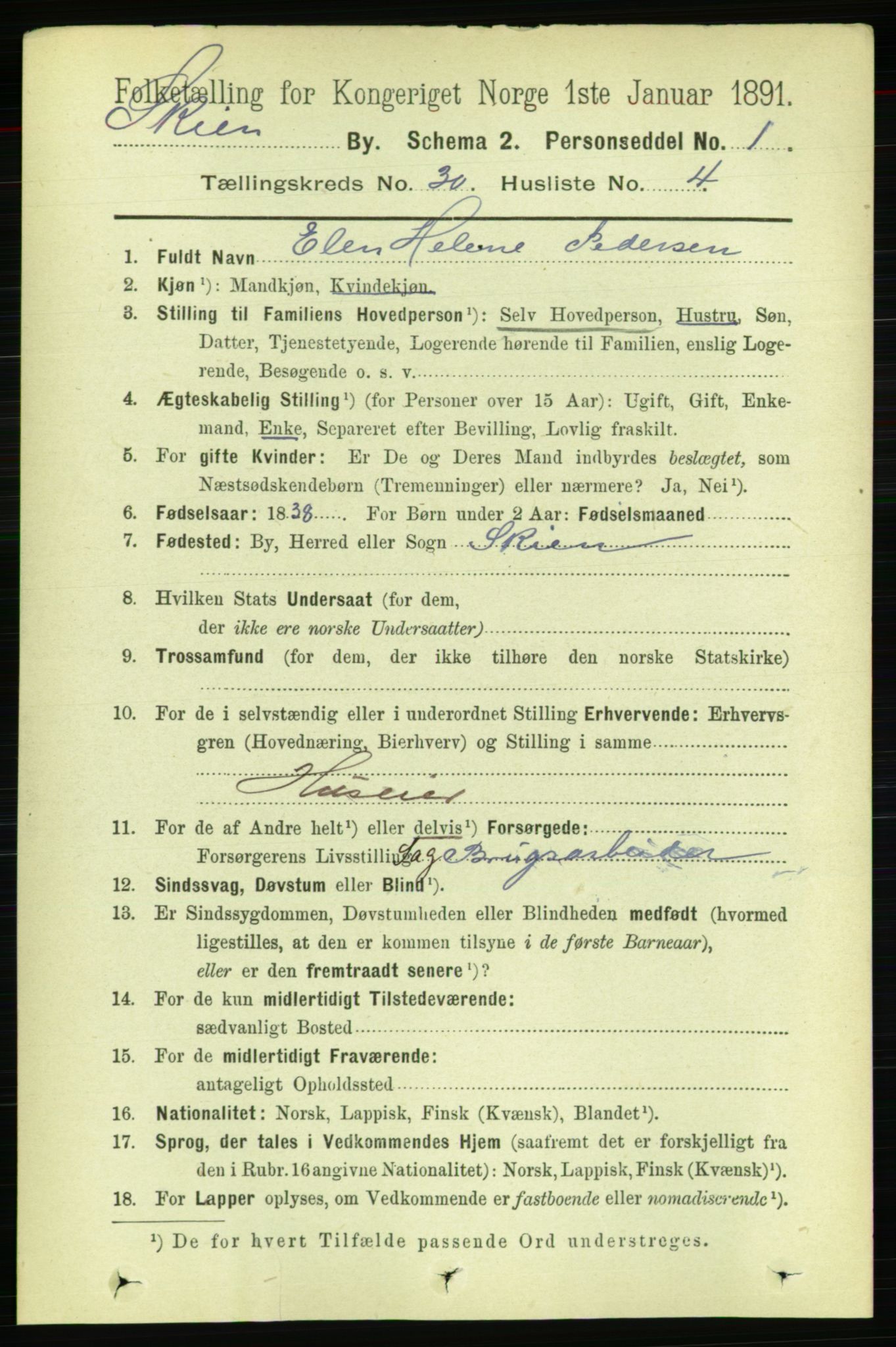 RA, 1891 census for 0806 Skien, 1891, p. 6897