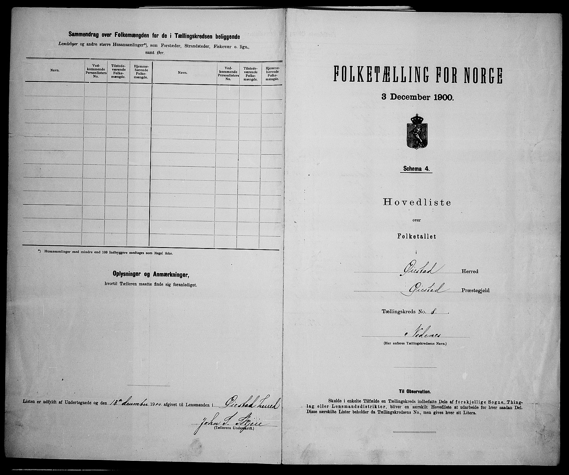 SAK, 1900 census for Øyestad, 1900, p. 34