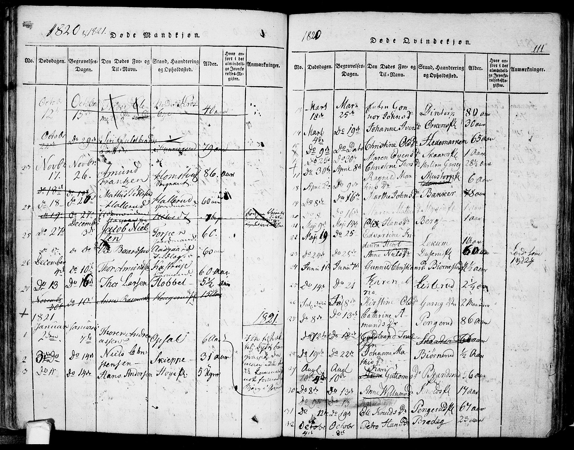 Eidsberg prestekontor Kirkebøker, SAO/A-10905/F/Fa/L0007: Parish register (official) no. I 7, 1814-1832, p. 111
