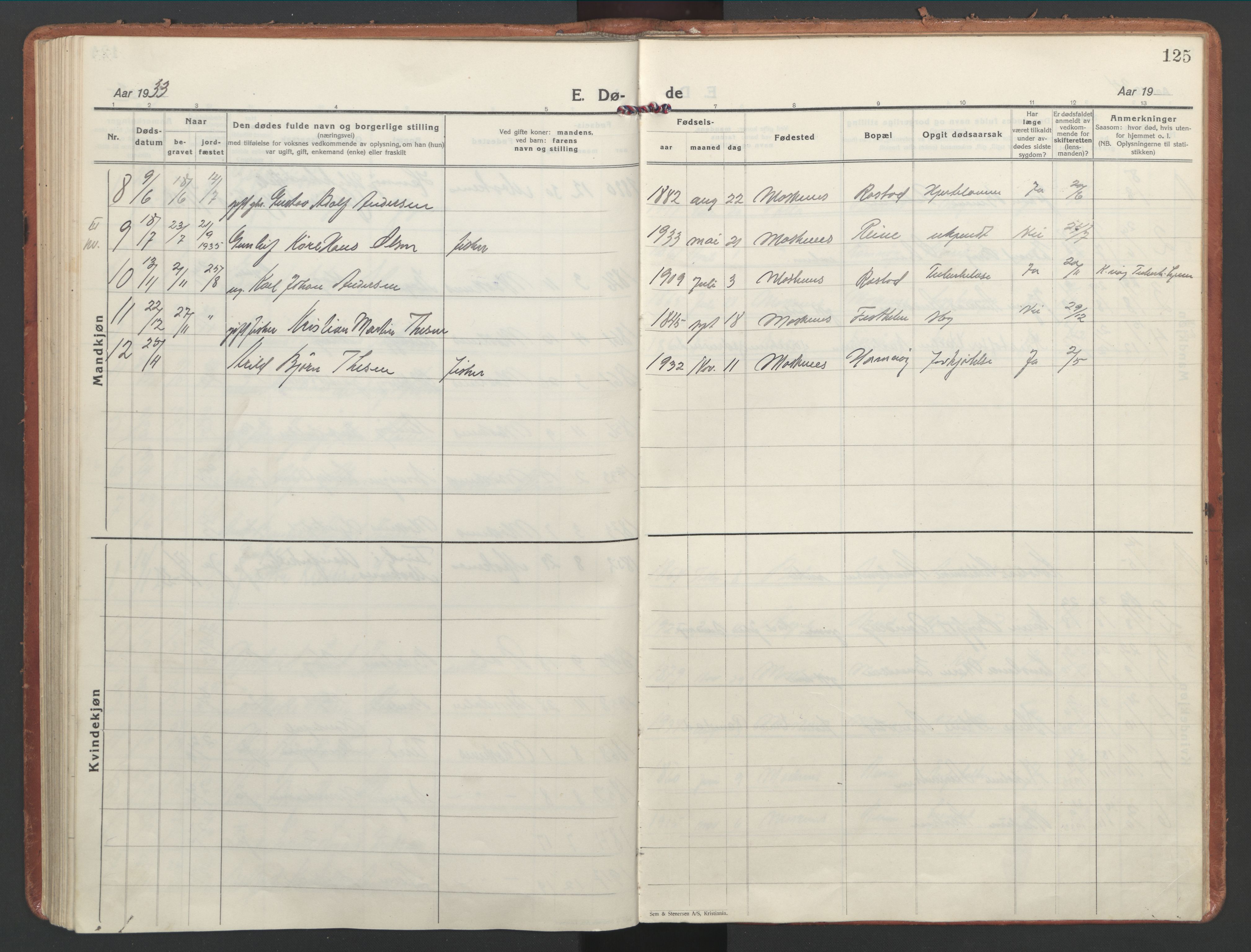 Ministerialprotokoller, klokkerbøker og fødselsregistre - Nordland, AV/SAT-A-1459/886/L1223: Parish register (official) no. 886A05, 1926-1938, p. 125