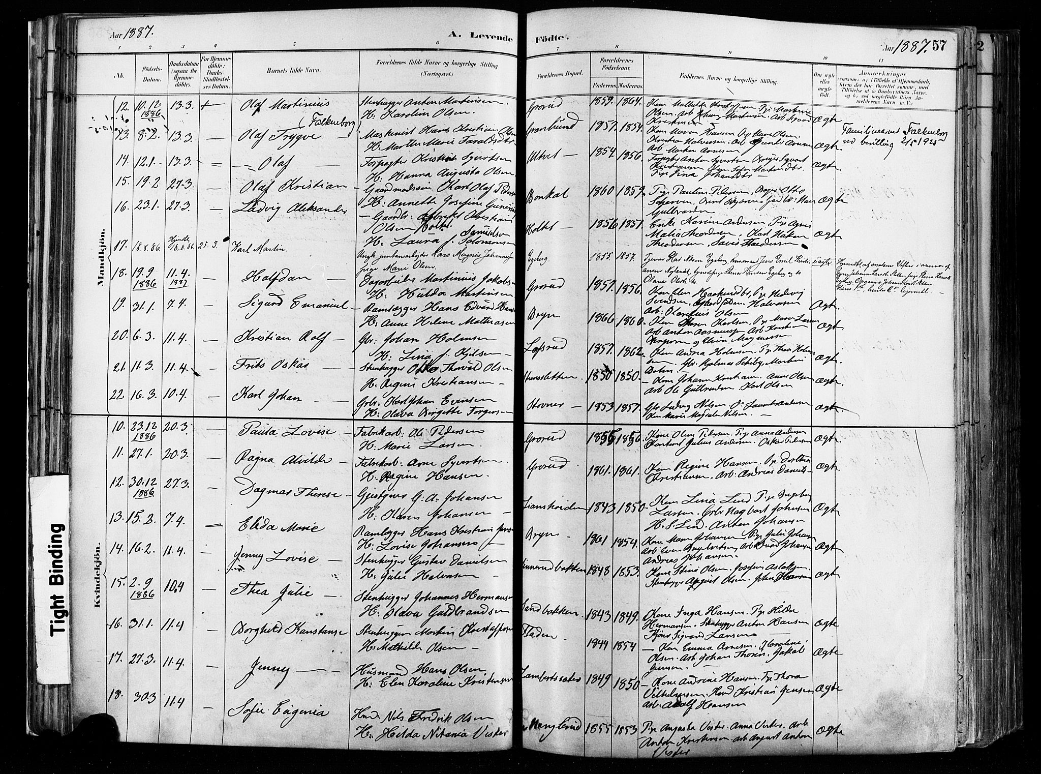 Østre Aker prestekontor Kirkebøker, AV/SAO-A-10840/F/Fa/L0008: Parish register (official) no. I 8, 1883-1894, p. 57