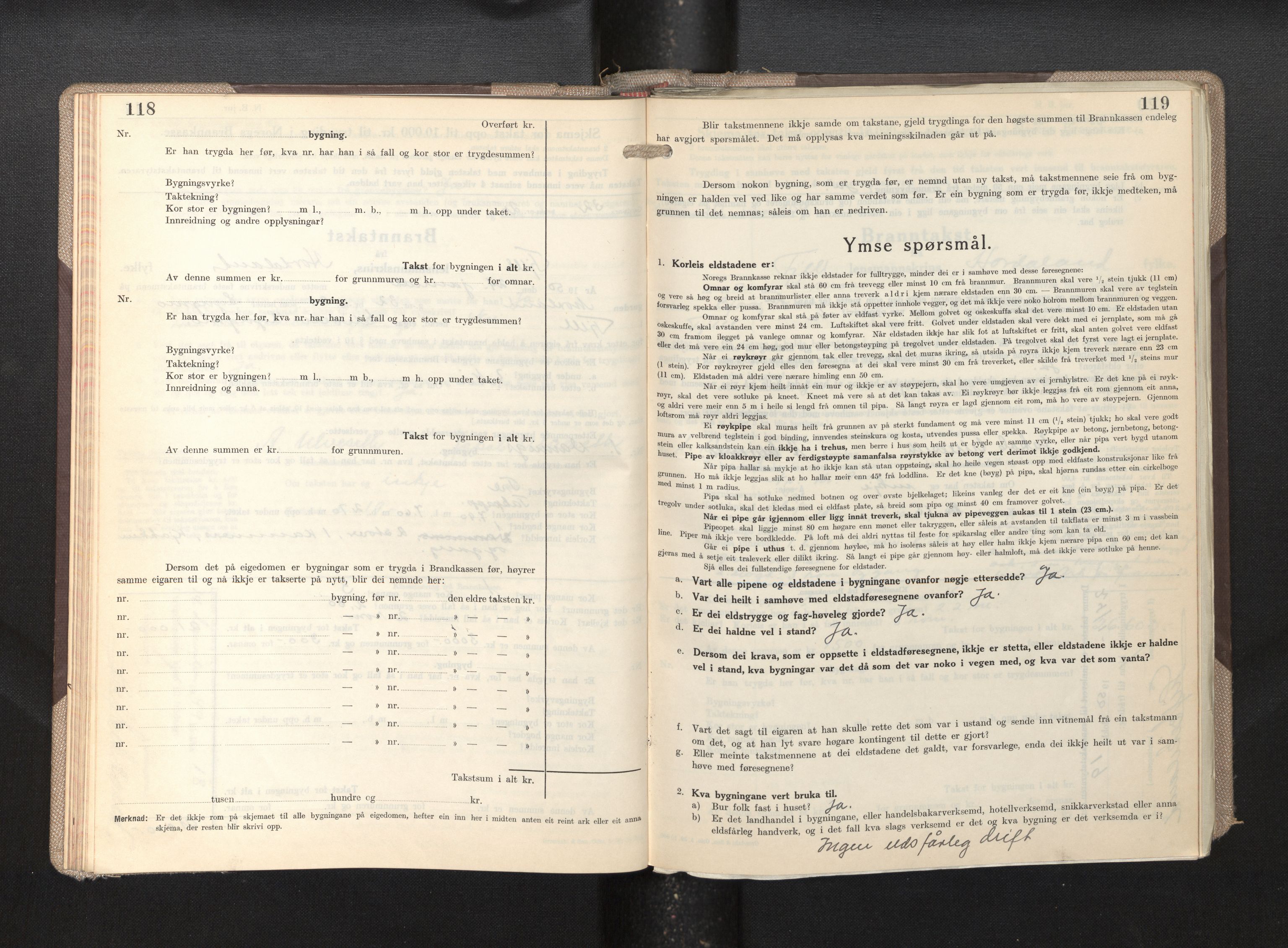 Lensmannen i Fjell, AV/SAB-A-32301/0012/L0007: Branntakstprotokoll, skjematakst, 1946-1955, p. 118-119