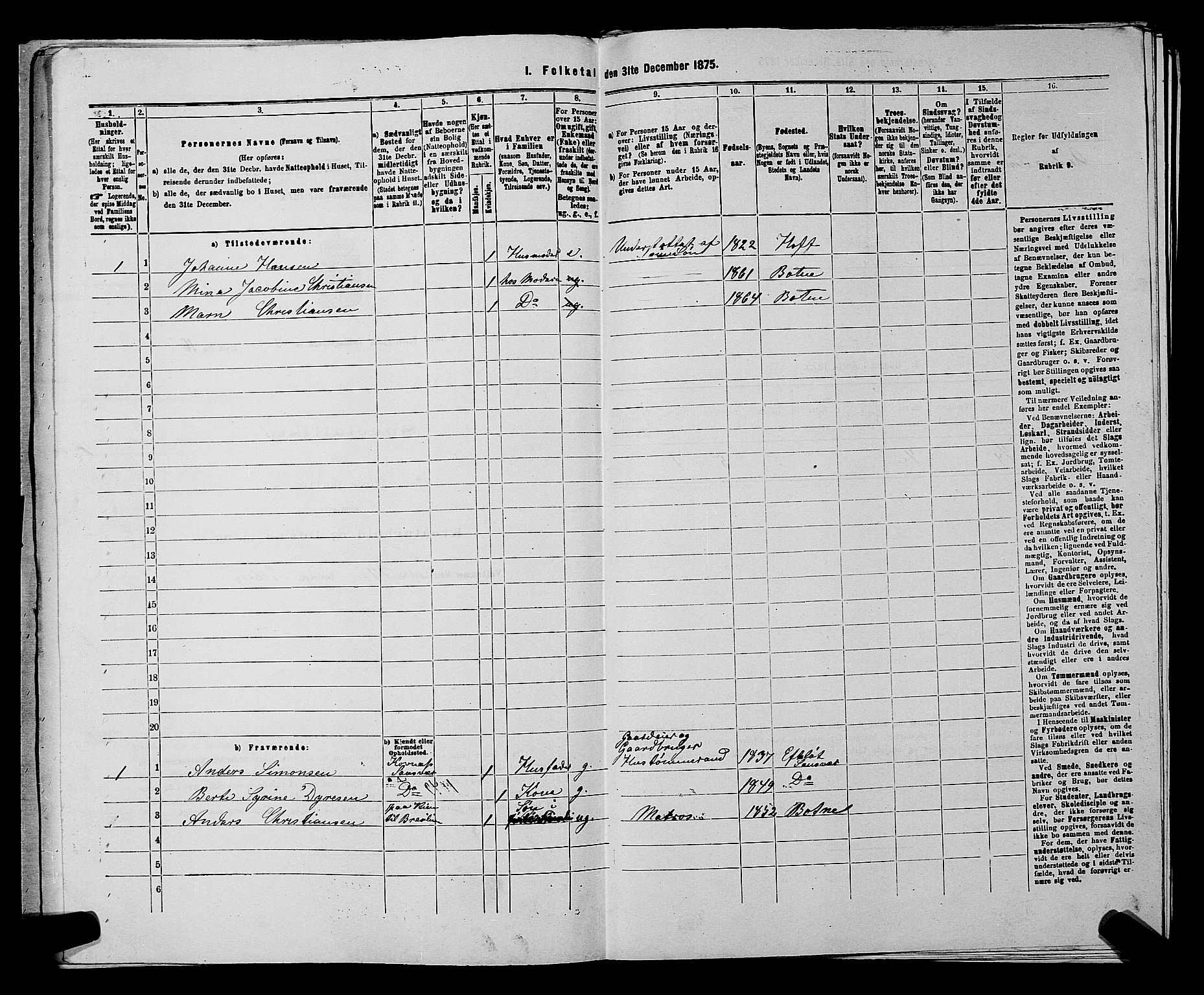 SAKO, 1875 census for 0715P Botne, 1875, p. 329