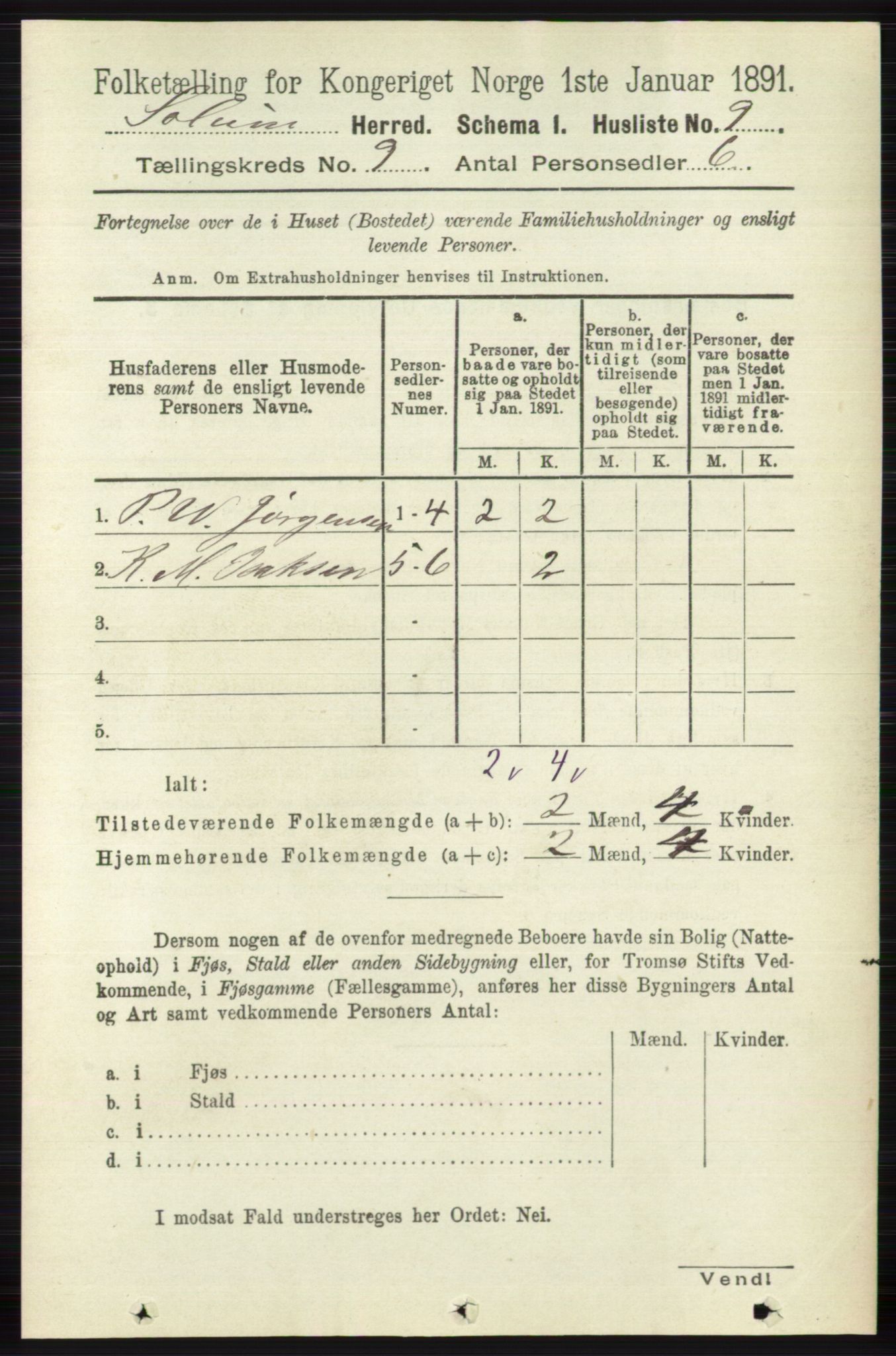 RA, 1891 census for 0818 Solum, 1891, p. 1866