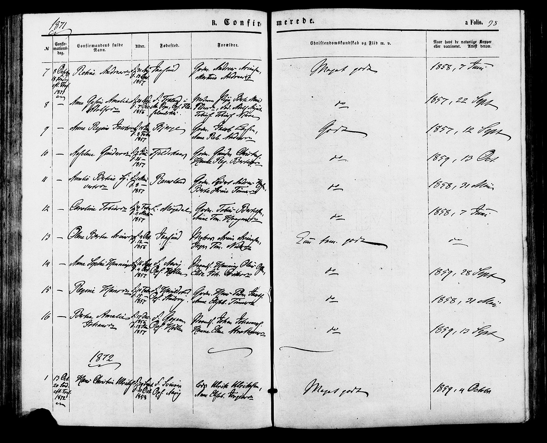 Sør-Audnedal sokneprestkontor, AV/SAK-1111-0039/F/Fa/Faa/L0003: Parish register (official) no. A 3, 1868-1883, p. 98