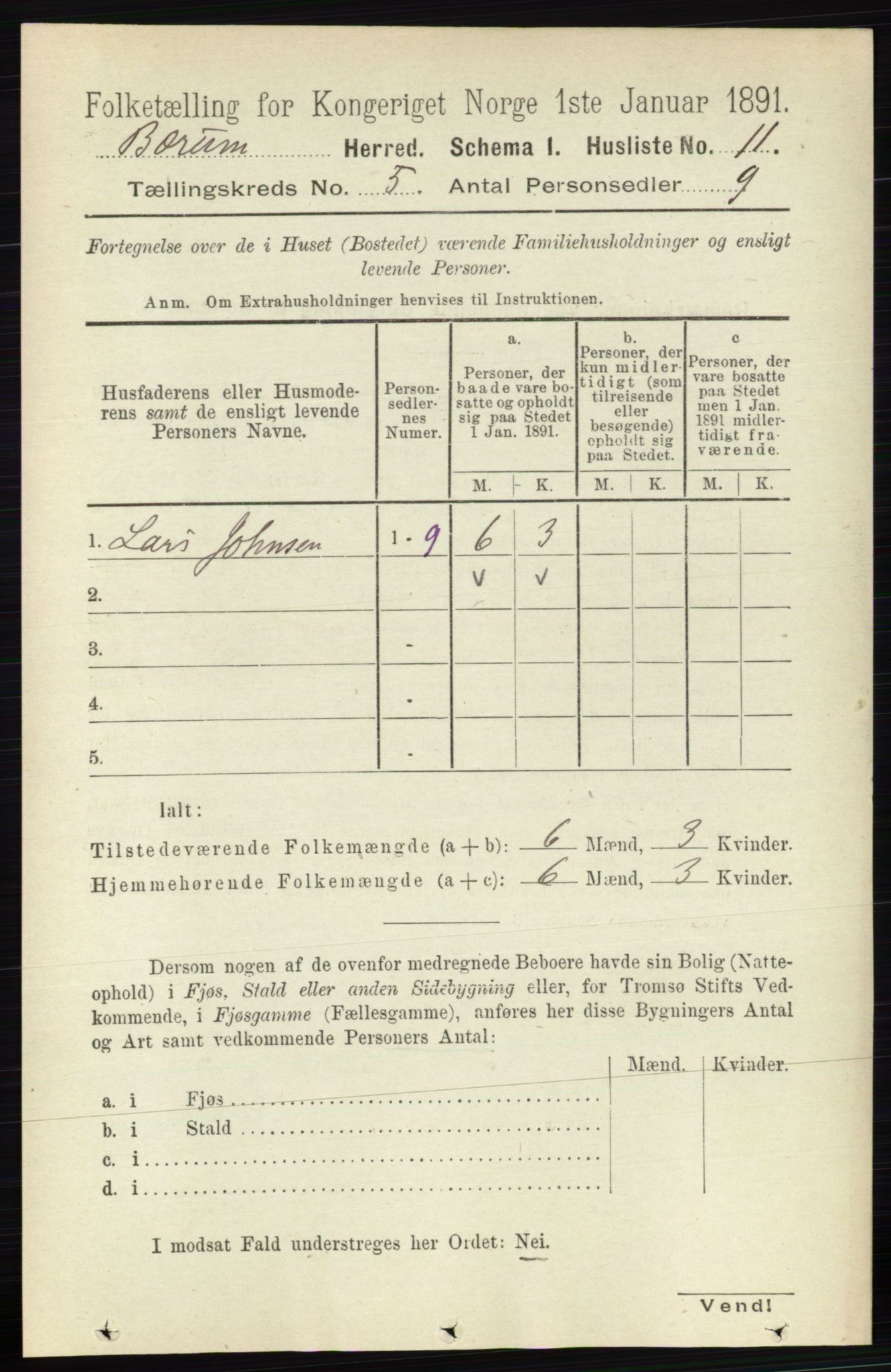 RA, 1891 census for 0219 Bærum, 1891, p. 2947