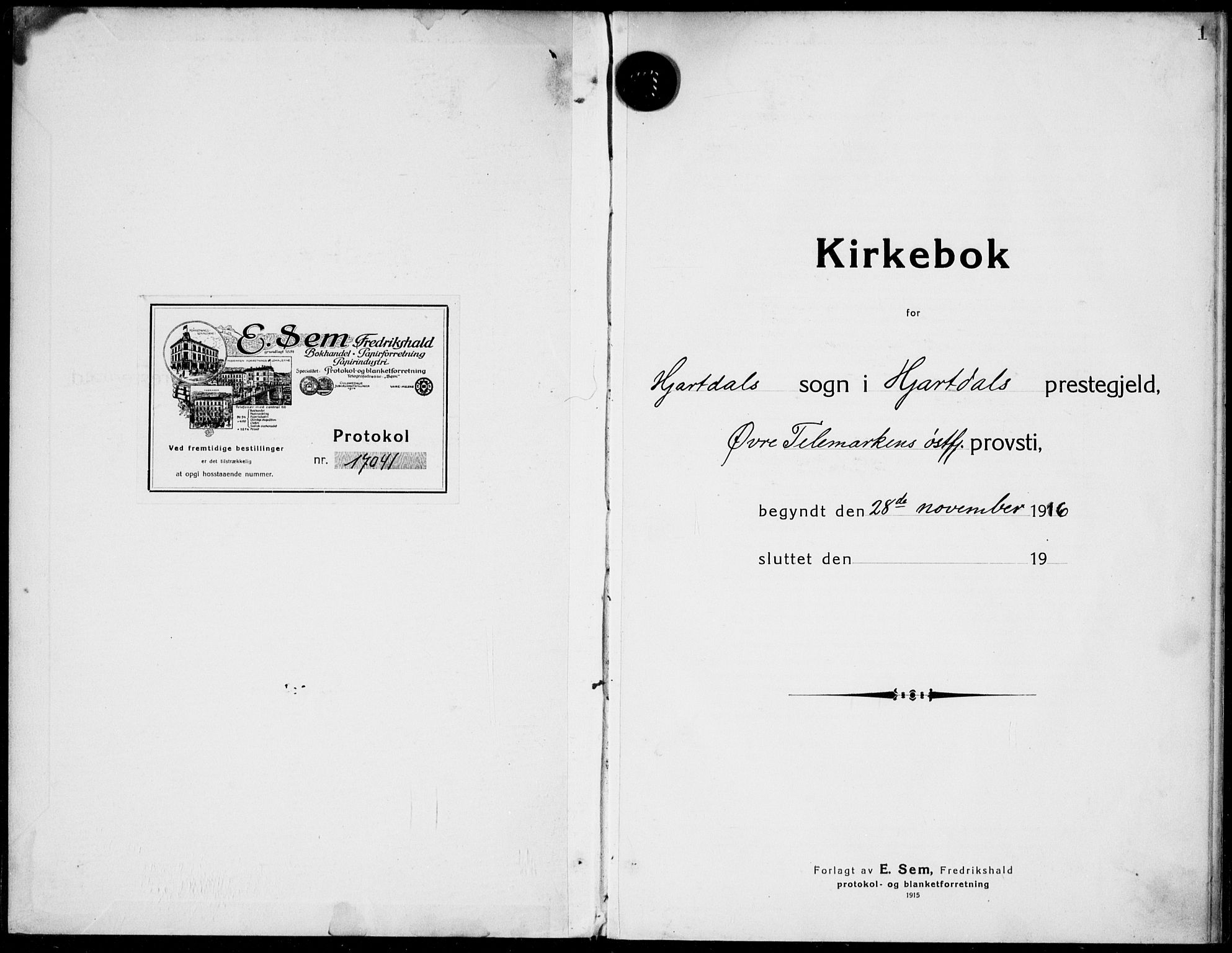 Hjartdal kirkebøker, SAKO/A-270/F/Fa/L0011: Parish register (official) no. I 11, 1916-1929, p. 1