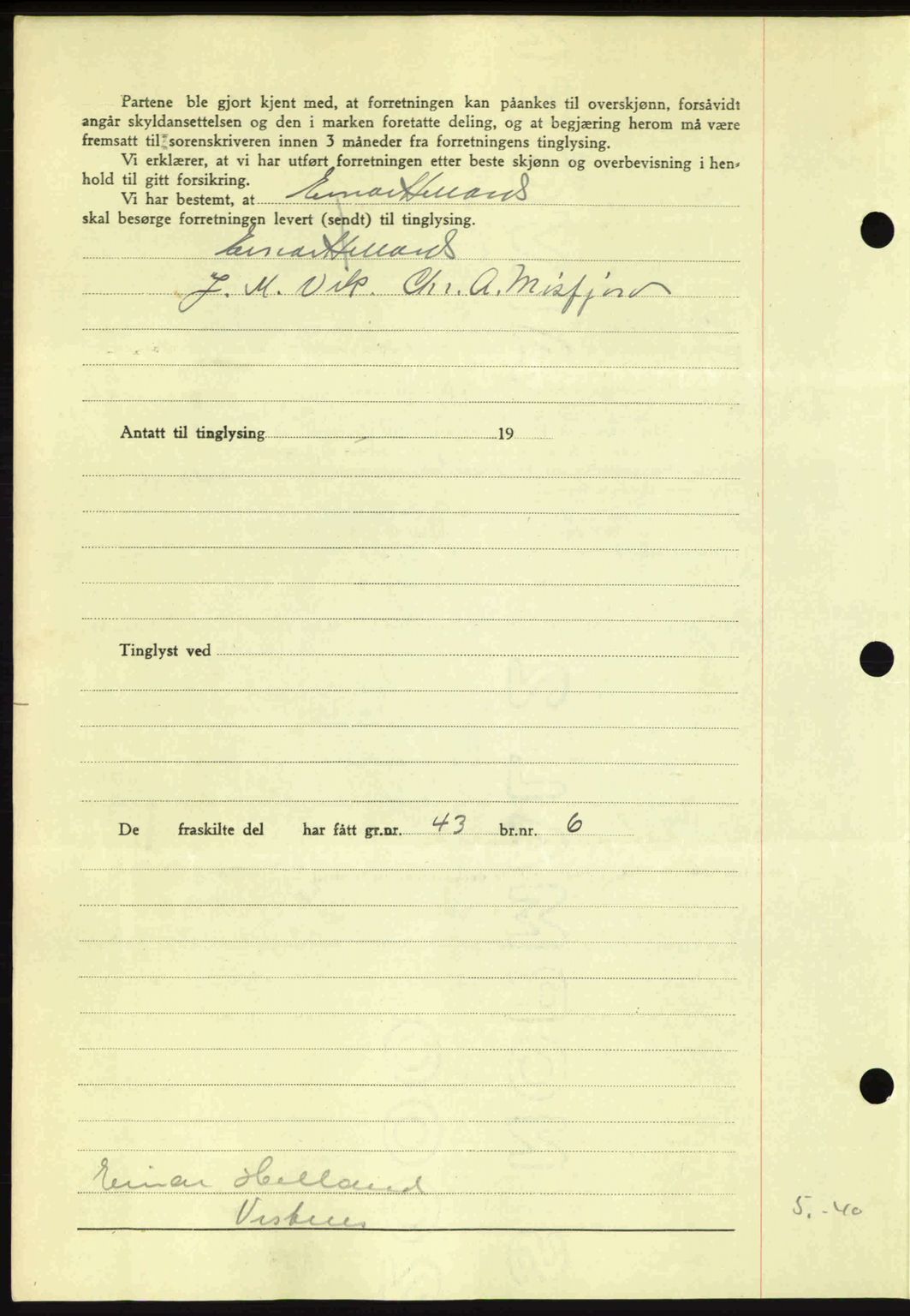 Romsdal sorenskriveri, AV/SAT-A-4149/1/2/2C: Mortgage book no. A15, 1943-1944, Diary no: : 2119/1943