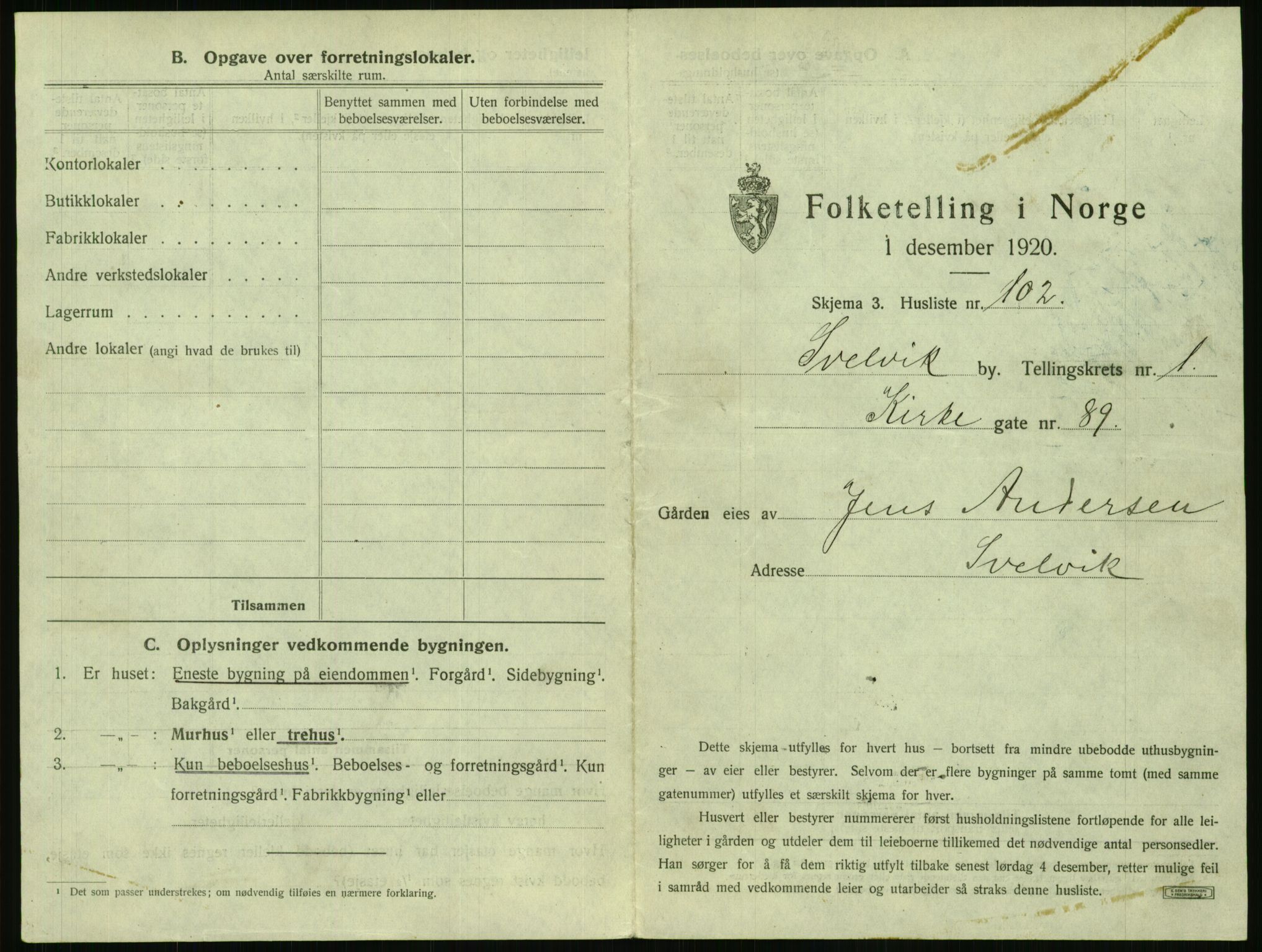 SAKO, 1920 census for Svelvik, 1920, p. 225