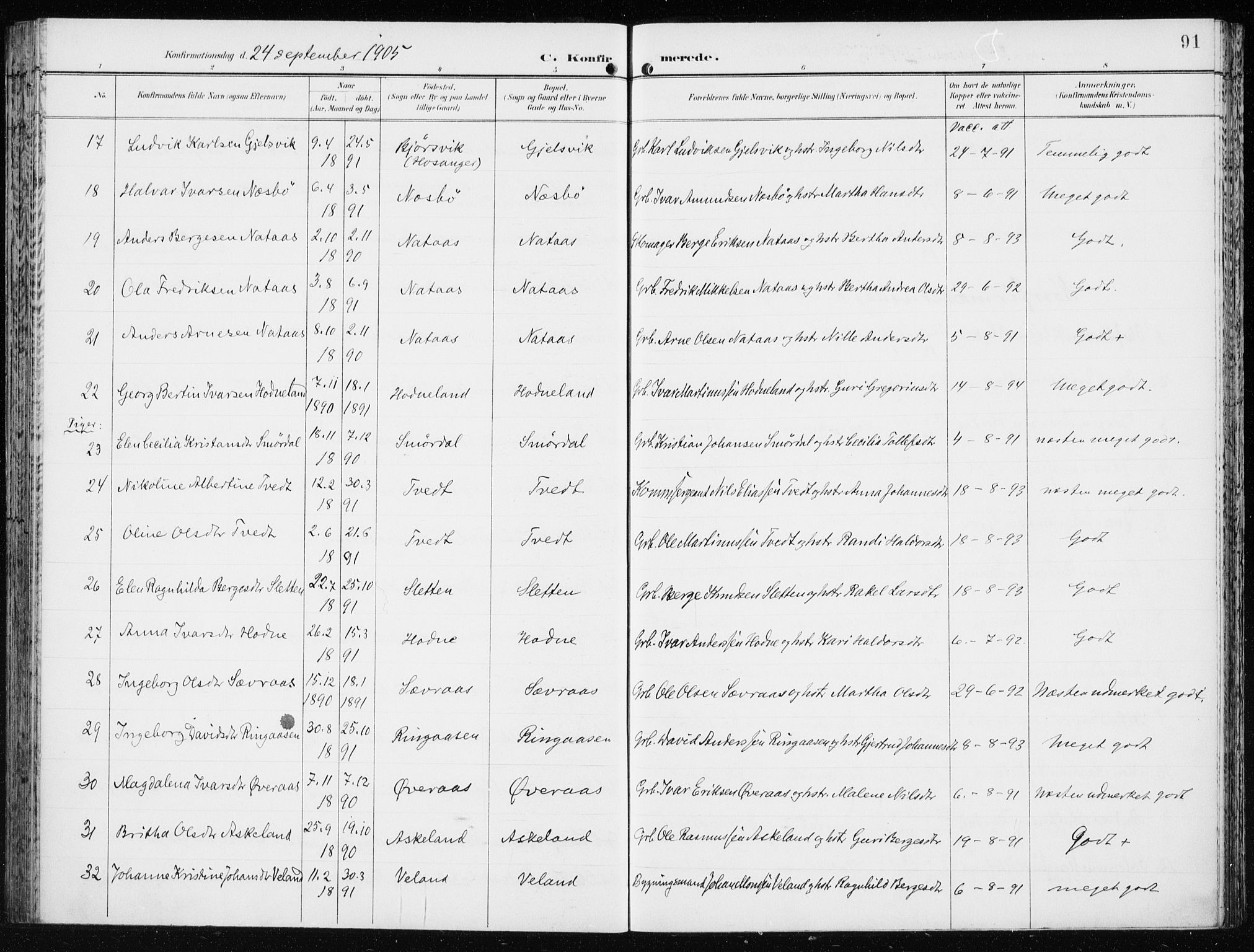 Lindås Sokneprestembete, AV/SAB-A-76701/H/Haa/Haaf/L0002: Parish register (official) no. F  2, 1897-1909, p. 91