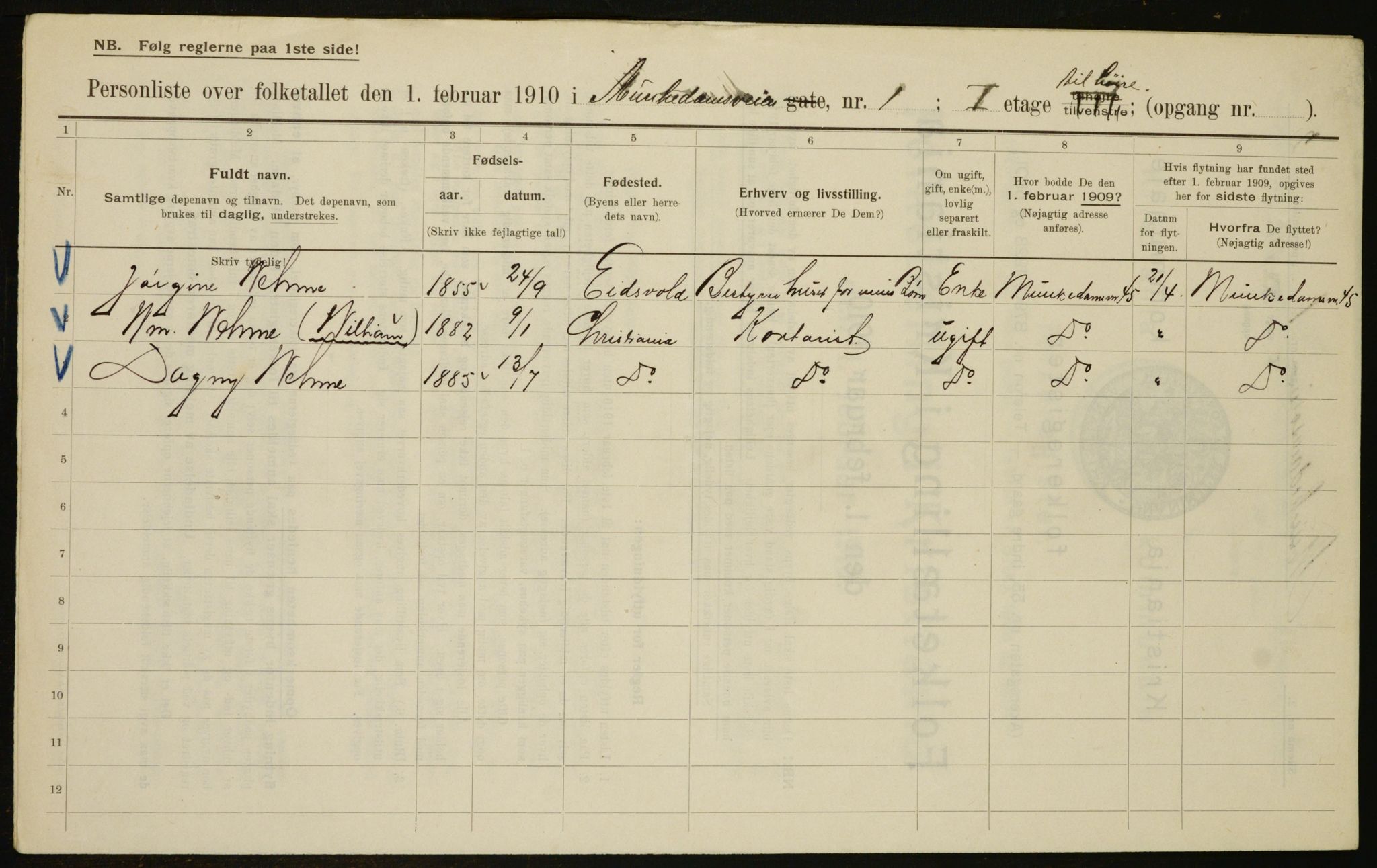 OBA, Municipal Census 1910 for Kristiania, 1910, p. 64508