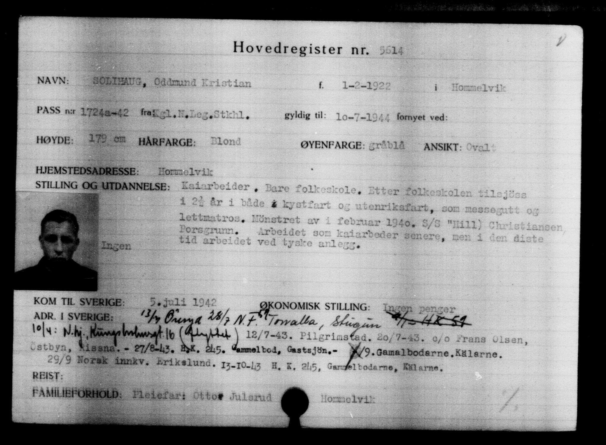 Utenriksstasjonene, Legasjonen i Stockholm, Flyktningkontoret, AV/RA-S-6753/V/Va/L0004: Kjesäterkartoteket, flyktninger med registreringsnr. 3496-6610, 1940-1945, p. 2455