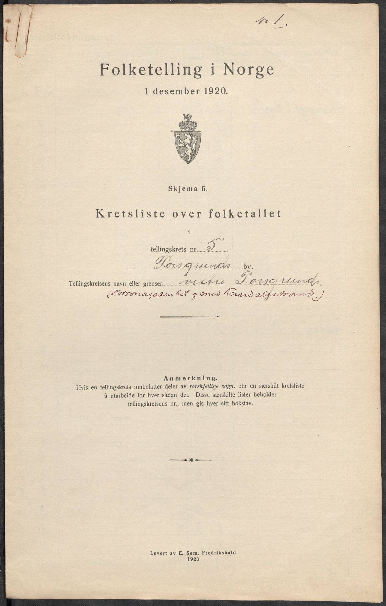 SAKO, 1920 census for Porsgrunn, 1920, p. 42