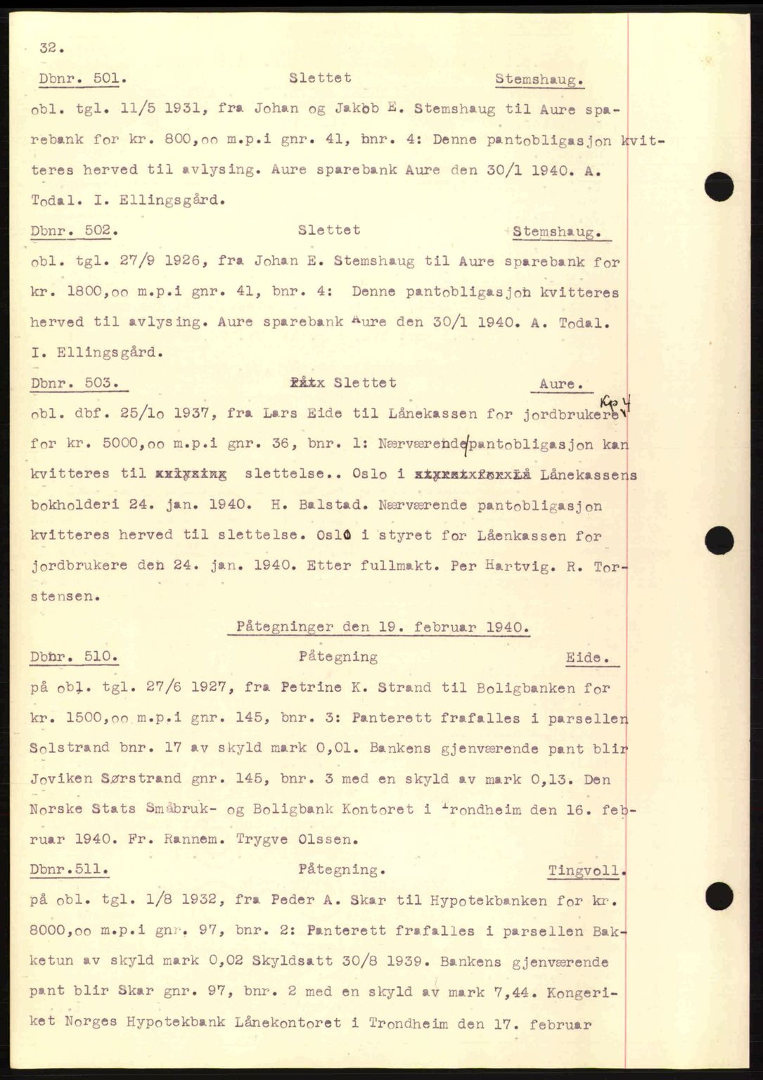 Nordmøre sorenskriveri, AV/SAT-A-4132/1/2/2Ca: Mortgage book no. C81, 1940-1945, Diary no: : 501/1940