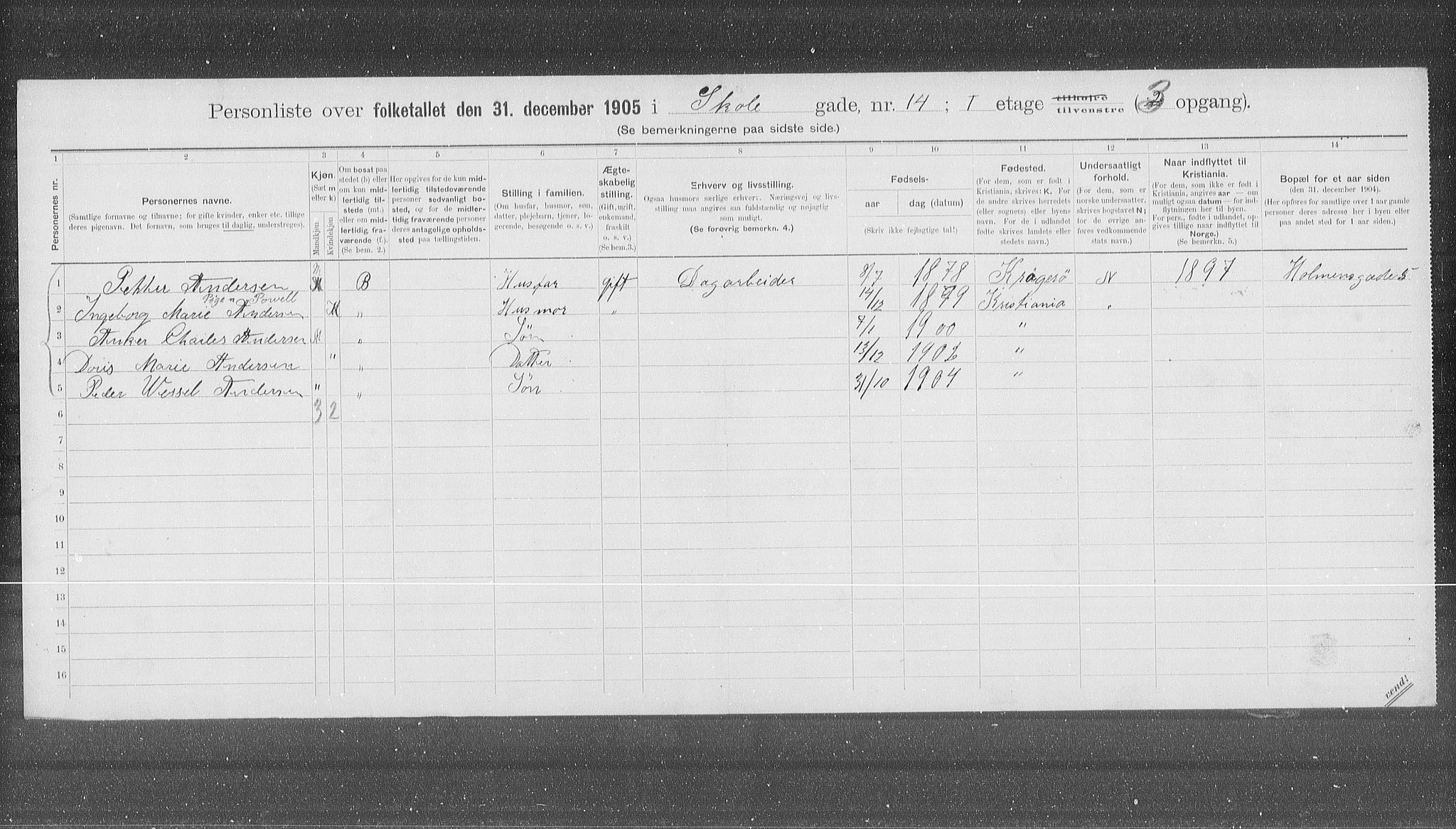 OBA, Municipal Census 1905 for Kristiania, 1905, p. 49988