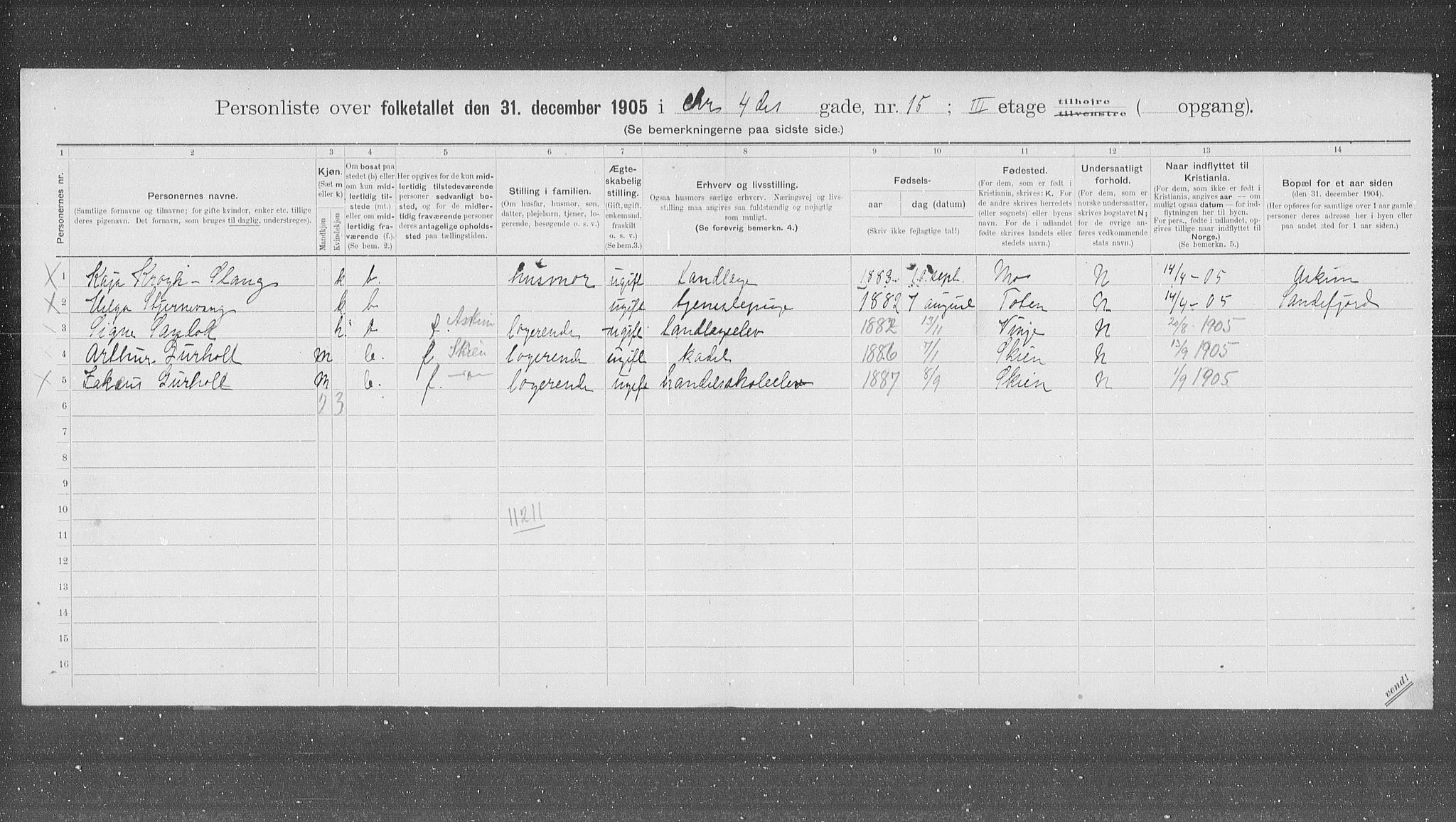 OBA, Municipal Census 1905 for Kristiania, 1905, p. 28634