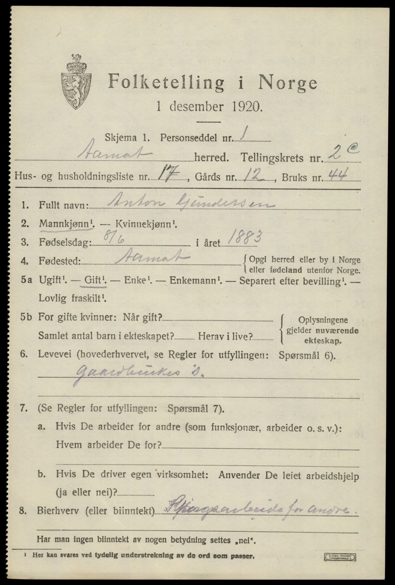 SAH, 1920 census for Åmot, 1920, p. 5227