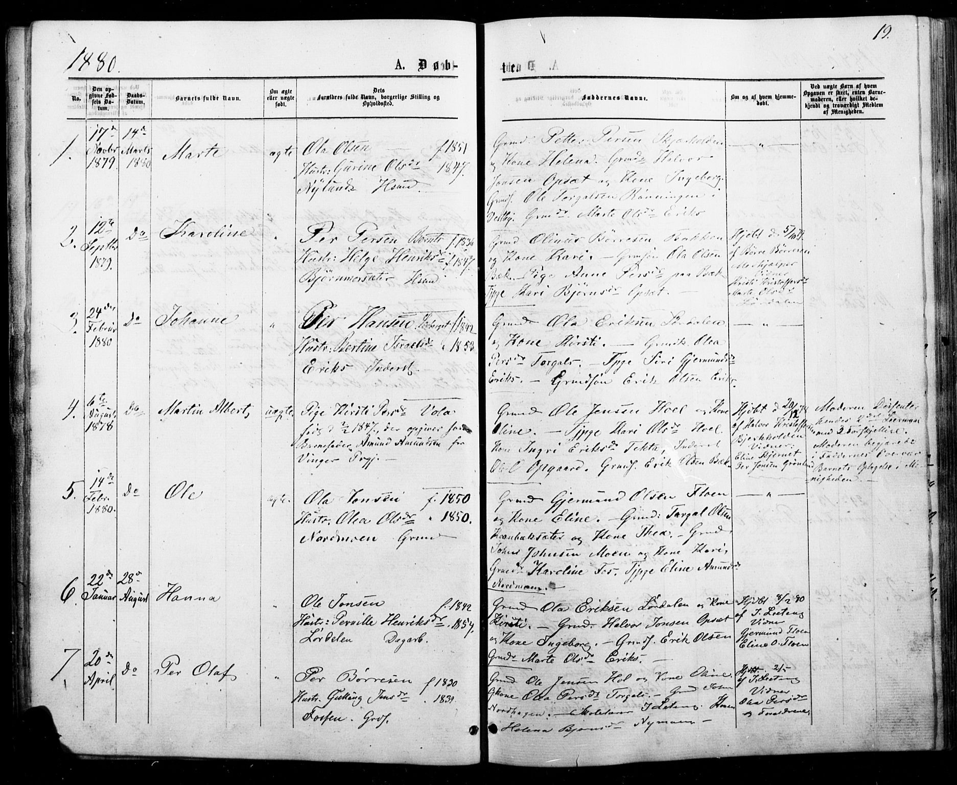 Trysil prestekontor, SAH/PREST-046/H/Ha/Haa/L0010: Parish register (official) no. 10, 1872-1895, p. 19