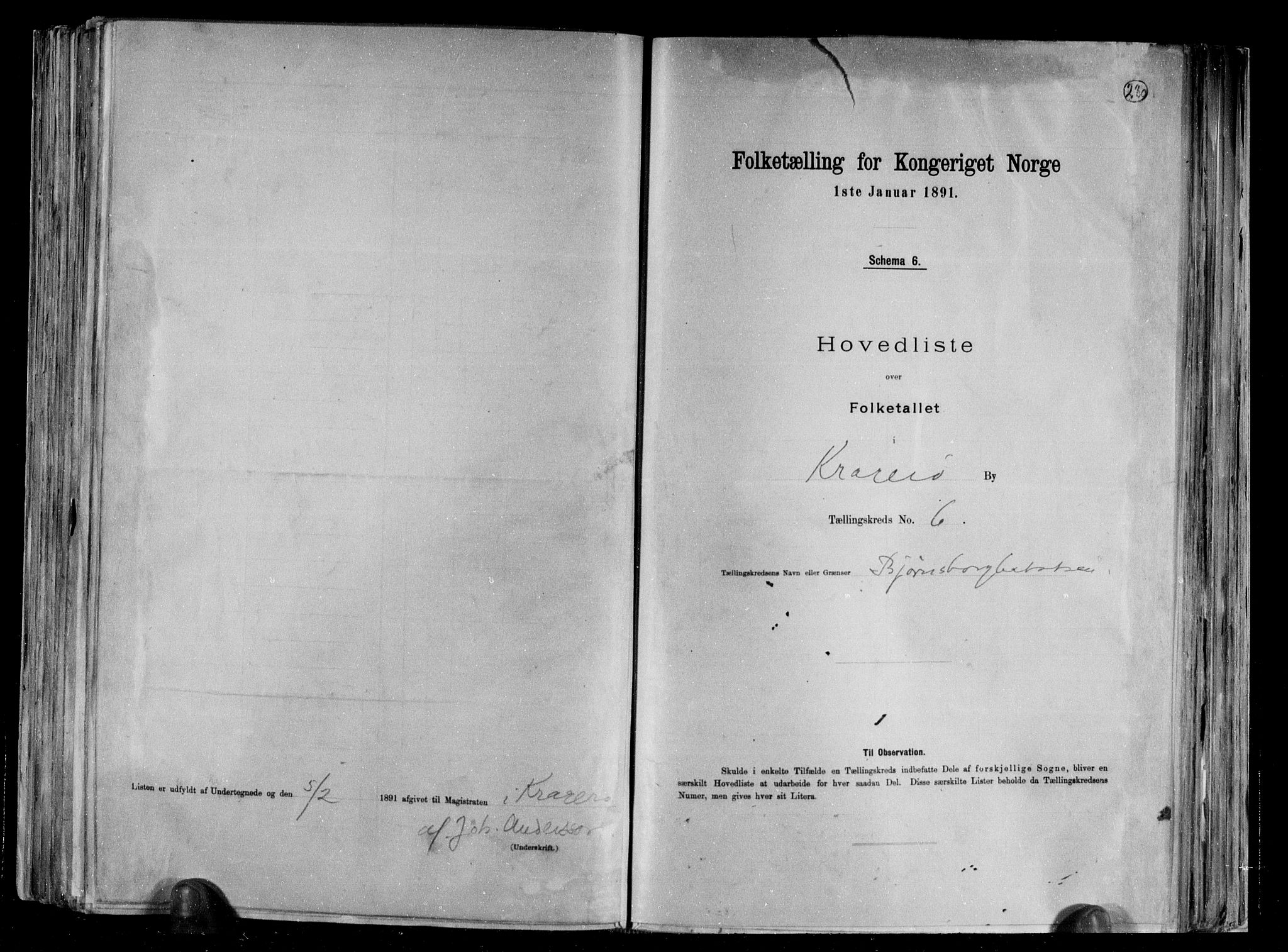 RA, 1891 census for 0801 Kragerø, 1891, p. 15