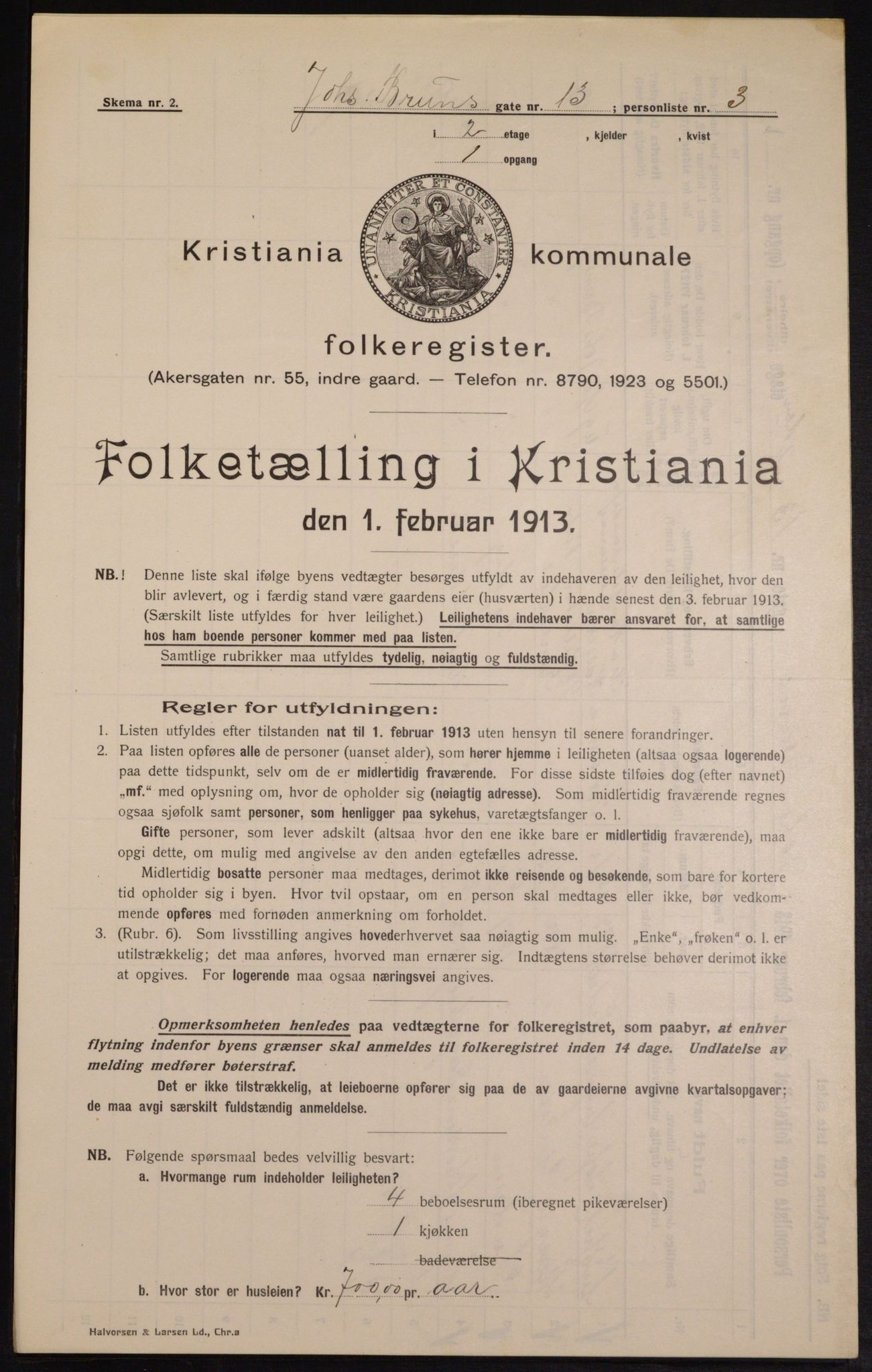 OBA, Municipal Census 1913 for Kristiania, 1913, p. 46907