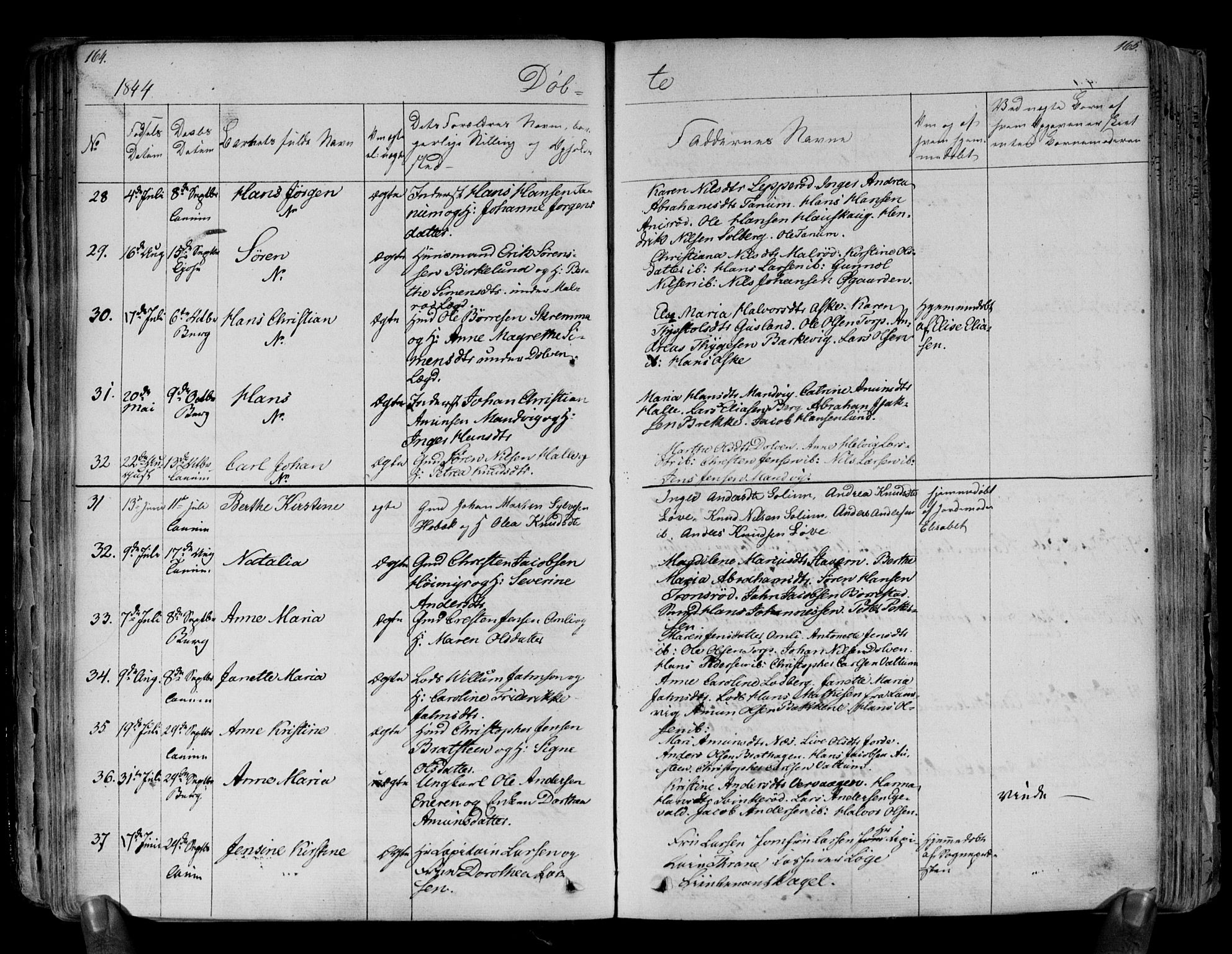 Brunlanes kirkebøker, SAKO/A-342/F/Fa/L0003: Parish register (official) no. I 3, 1834-1845, p. 164-165