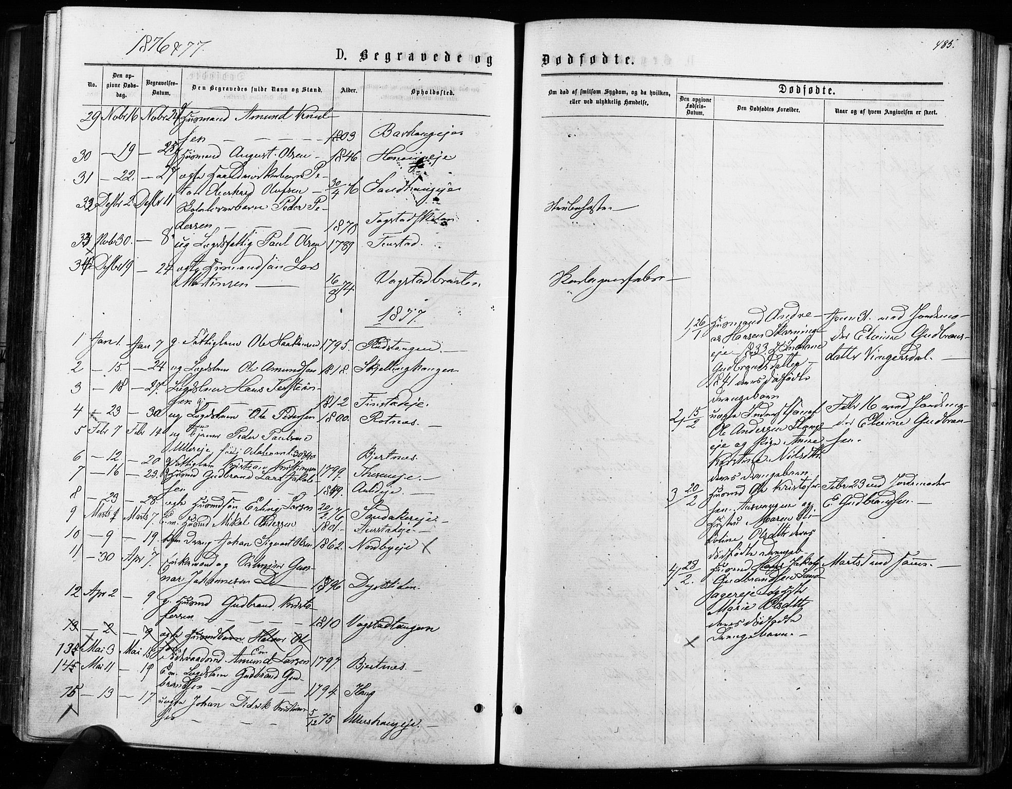 Nes prestekontor Kirkebøker, AV/SAO-A-10410/F/Fa/L0009: Parish register (official) no. I 9, 1875-1882, p. 485