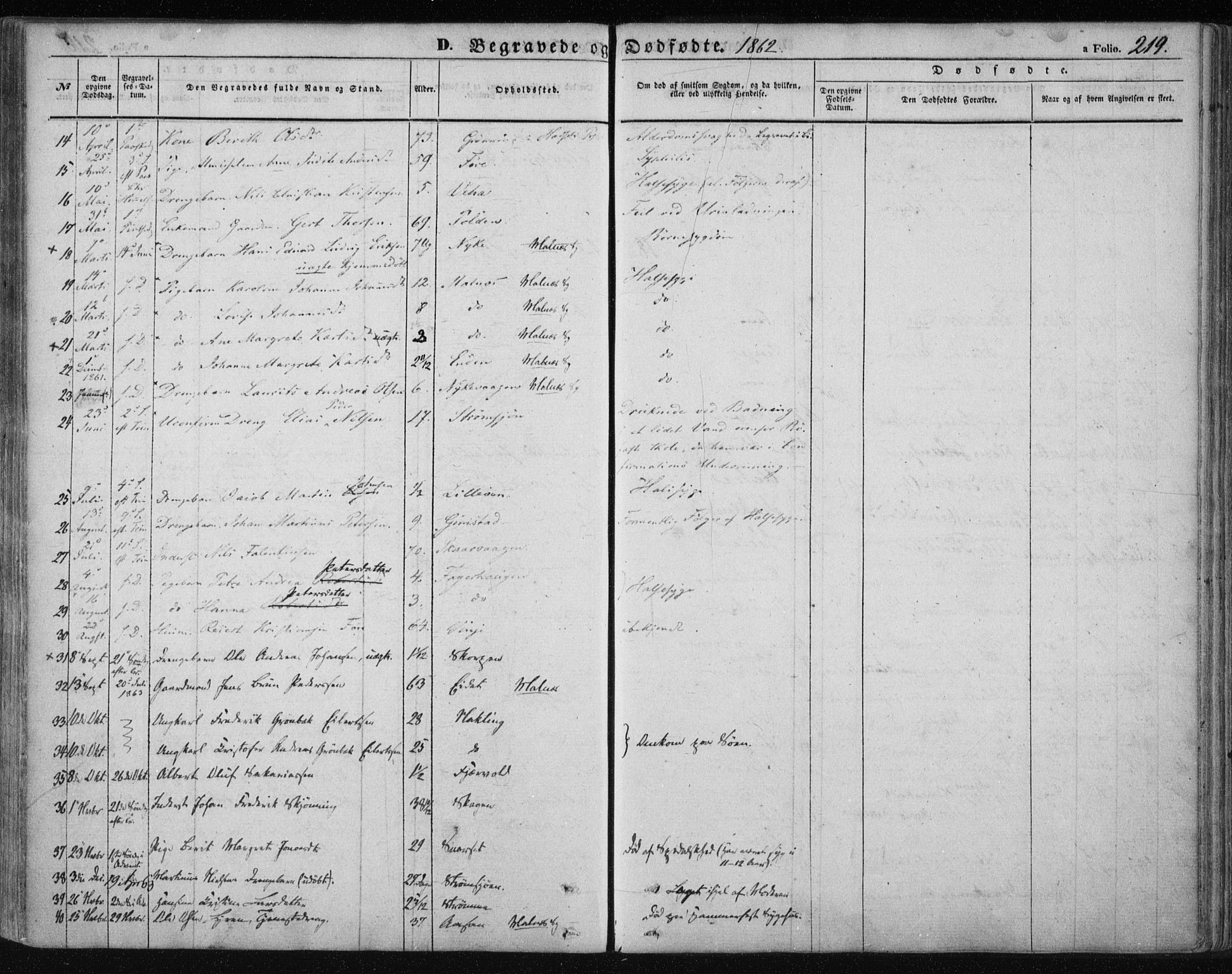 Ministerialprotokoller, klokkerbøker og fødselsregistre - Nordland, AV/SAT-A-1459/891/L1300: Parish register (official) no. 891A05, 1856-1870, p. 219