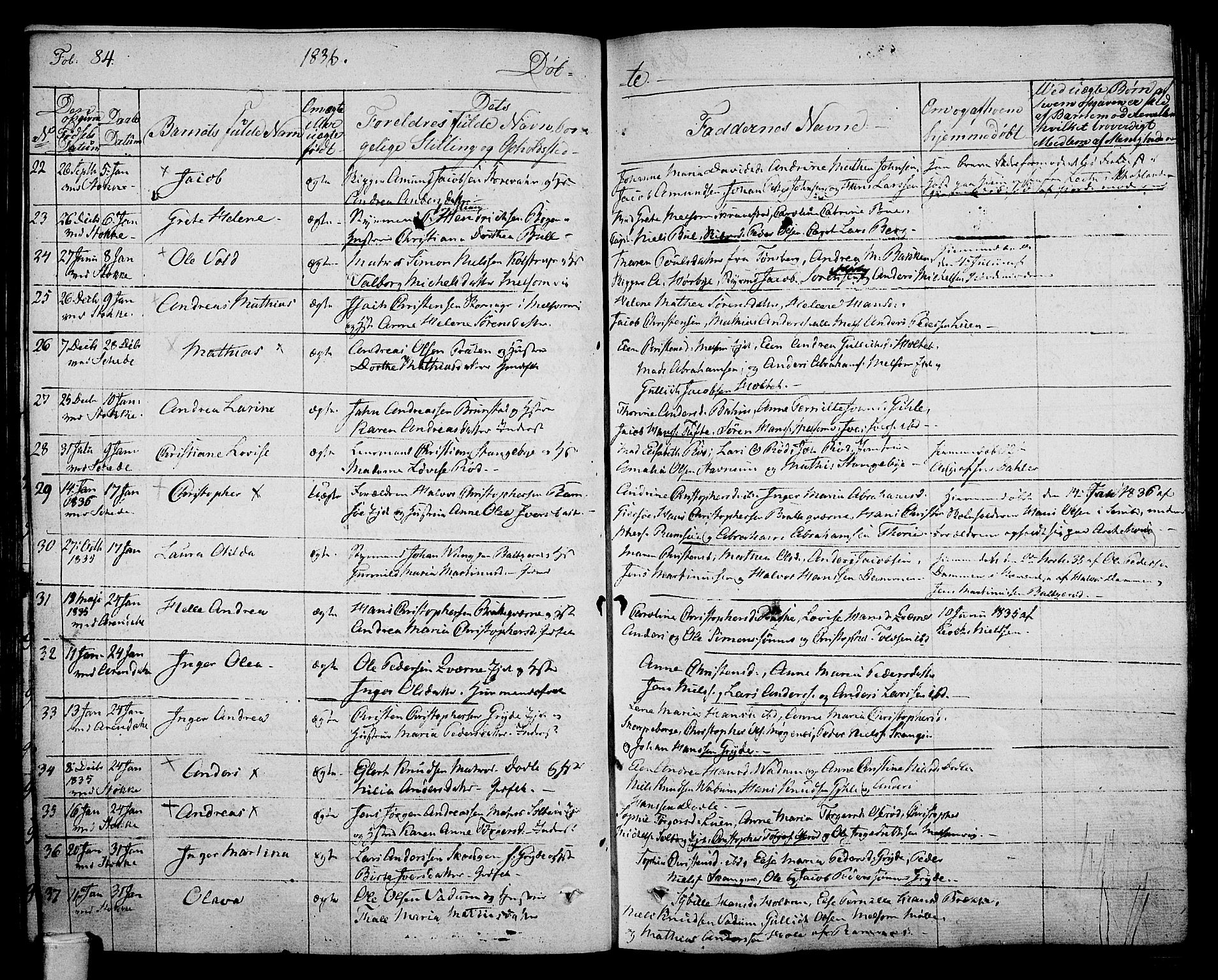 Stokke kirkebøker, AV/SAKO-A-320/F/Fa/L0006: Parish register (official) no. I 6, 1826-1843, p. 84