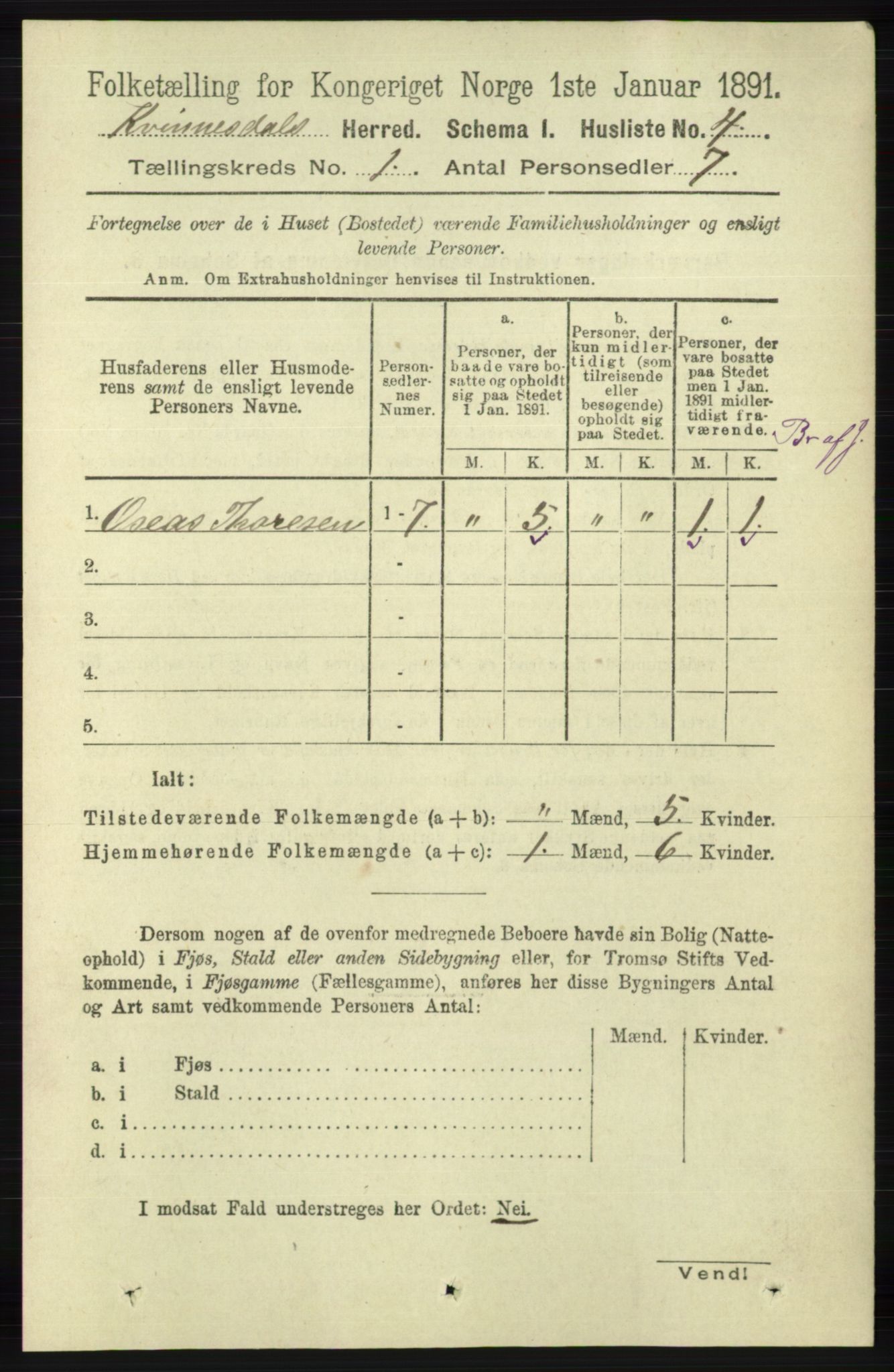 RA, 1891 census for 1037 Kvinesdal, 1891, p. 39