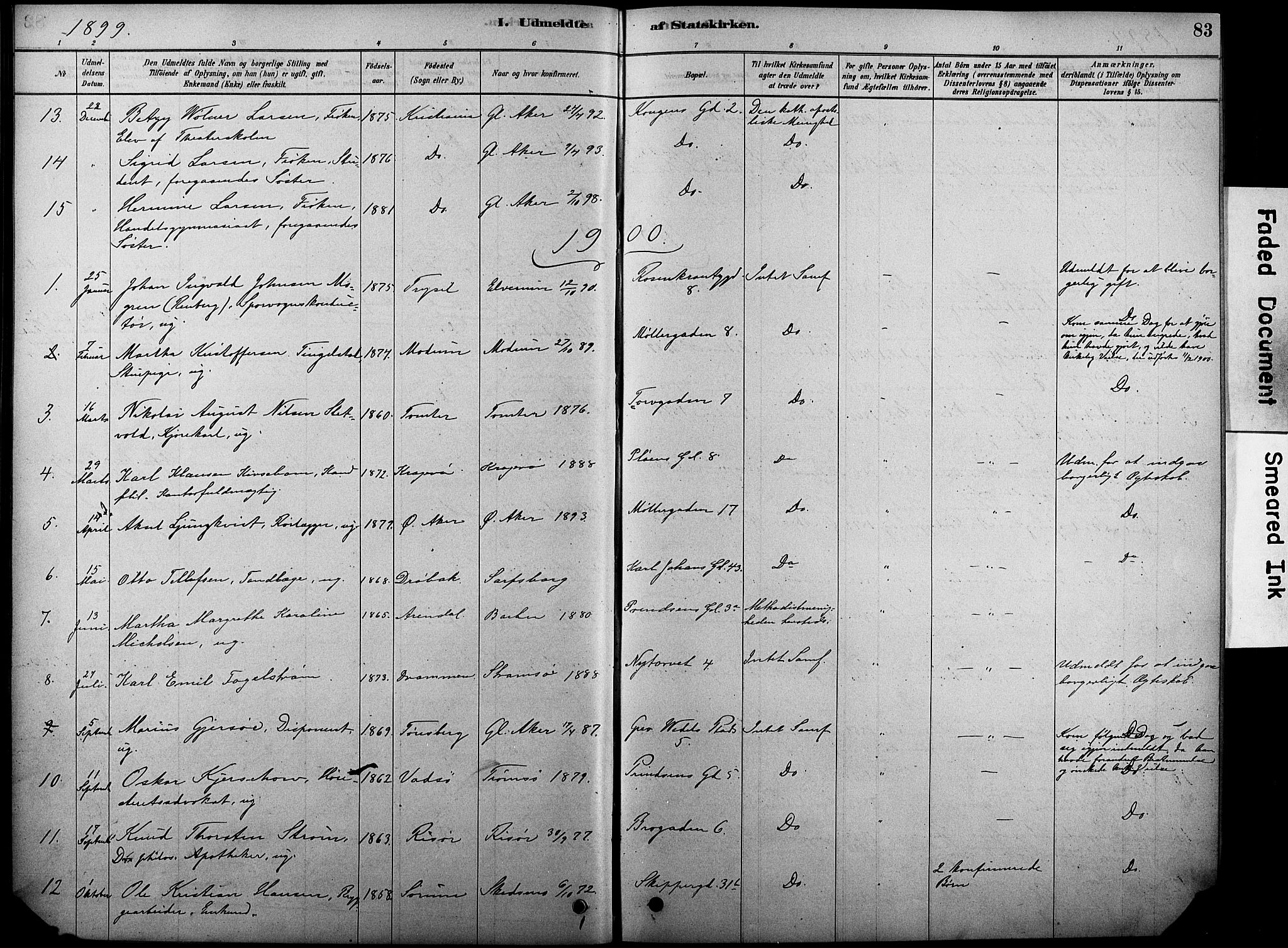 Oslo domkirke Kirkebøker, SAO/A-10752/F/Fa/L0038: Parish register (official) no. 38, 1878-1921, p. 83