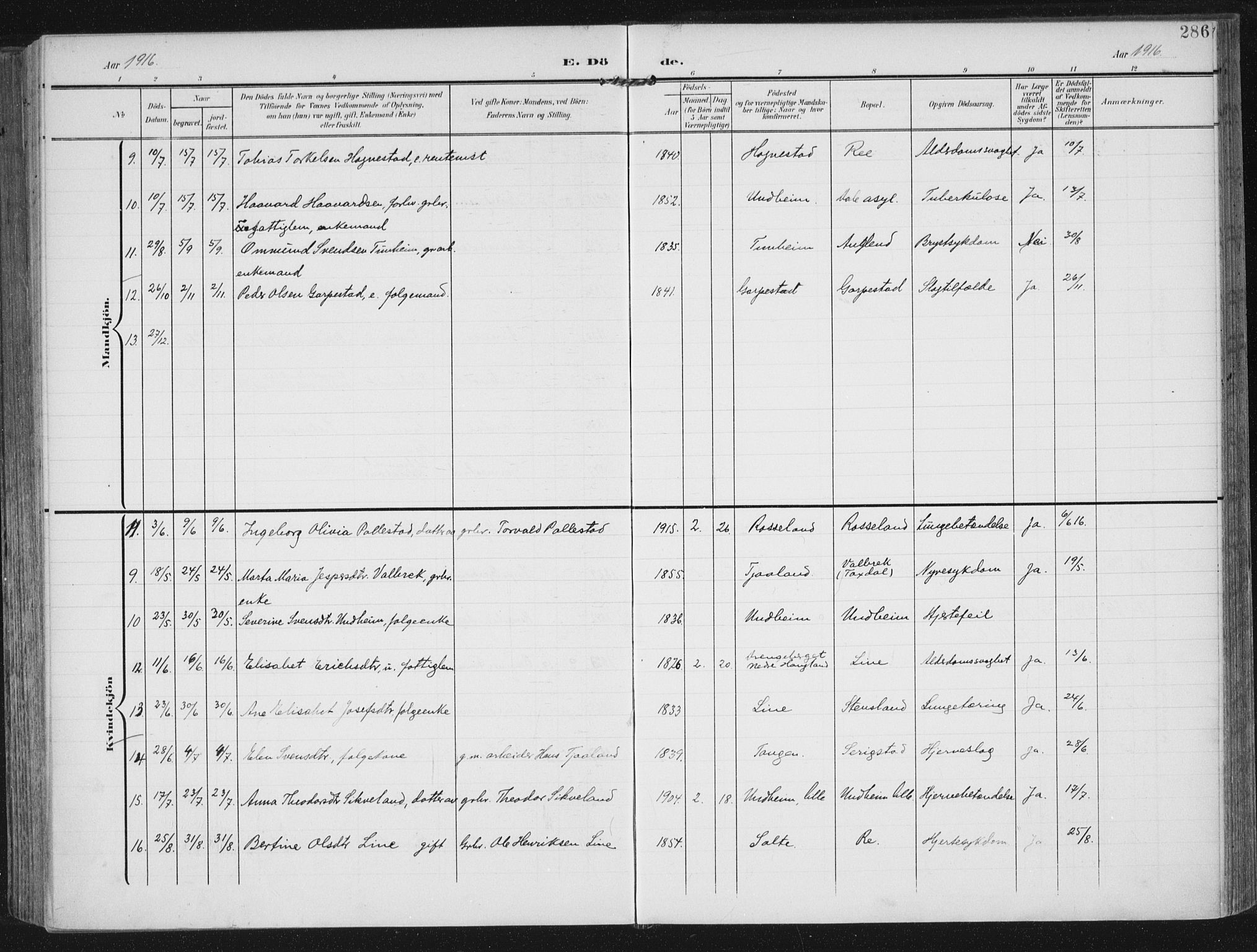 Lye sokneprestkontor, AV/SAST-A-101794/002/A/L0001: Parish register (official) no. A 12, 1904-1920, p. 286