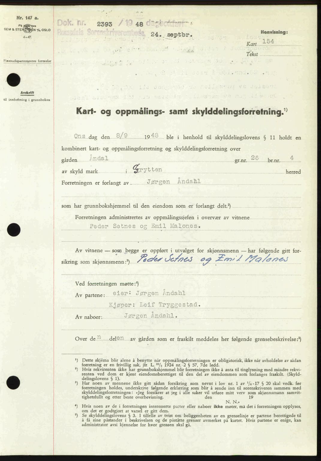 Romsdal sorenskriveri, AV/SAT-A-4149/1/2/2C: Mortgage book no. A27, 1948-1948, Diary no: : 2393/1948