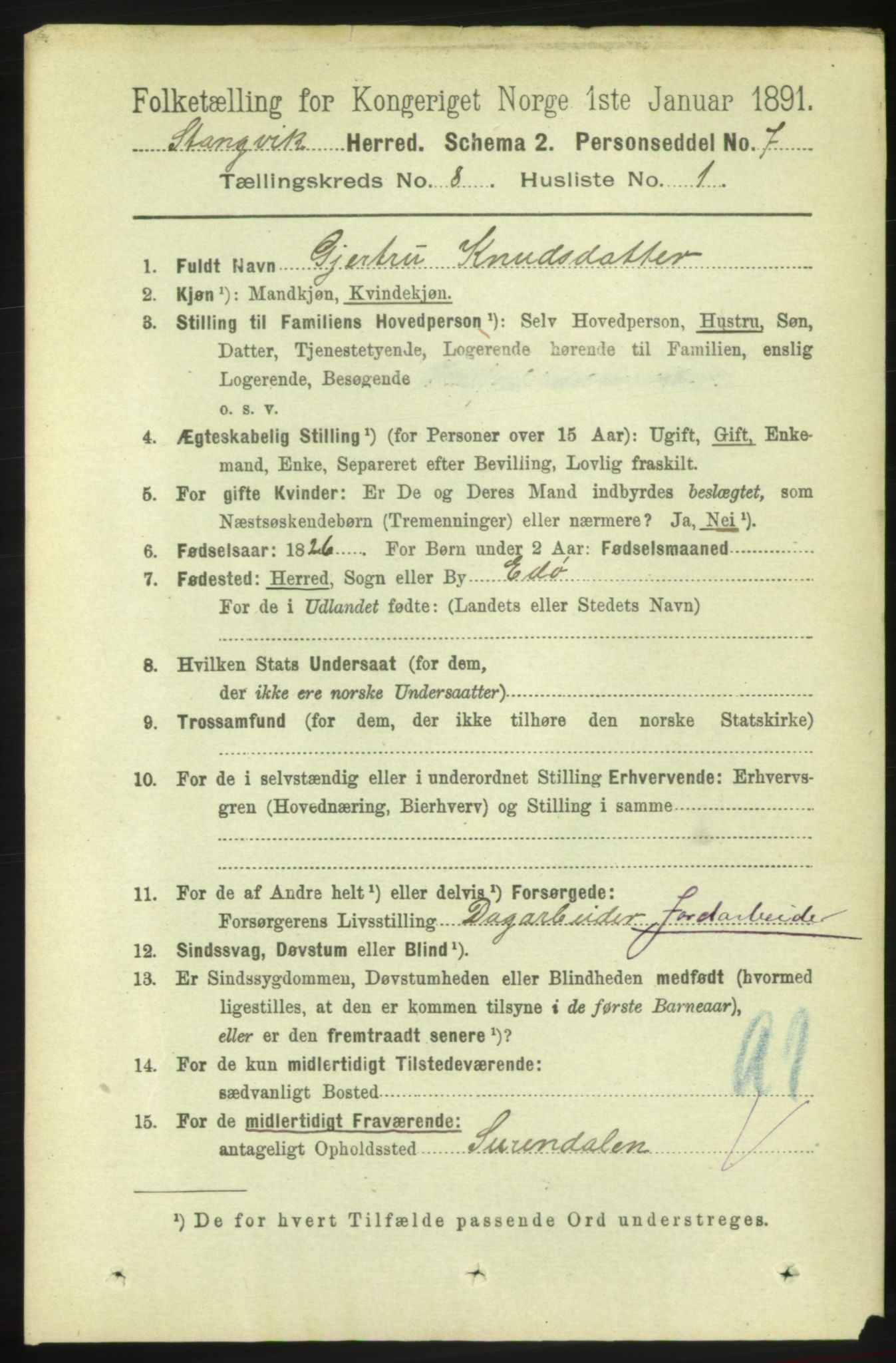 RA, 1891 census for 1564 Stangvik, 1891, p. 3337