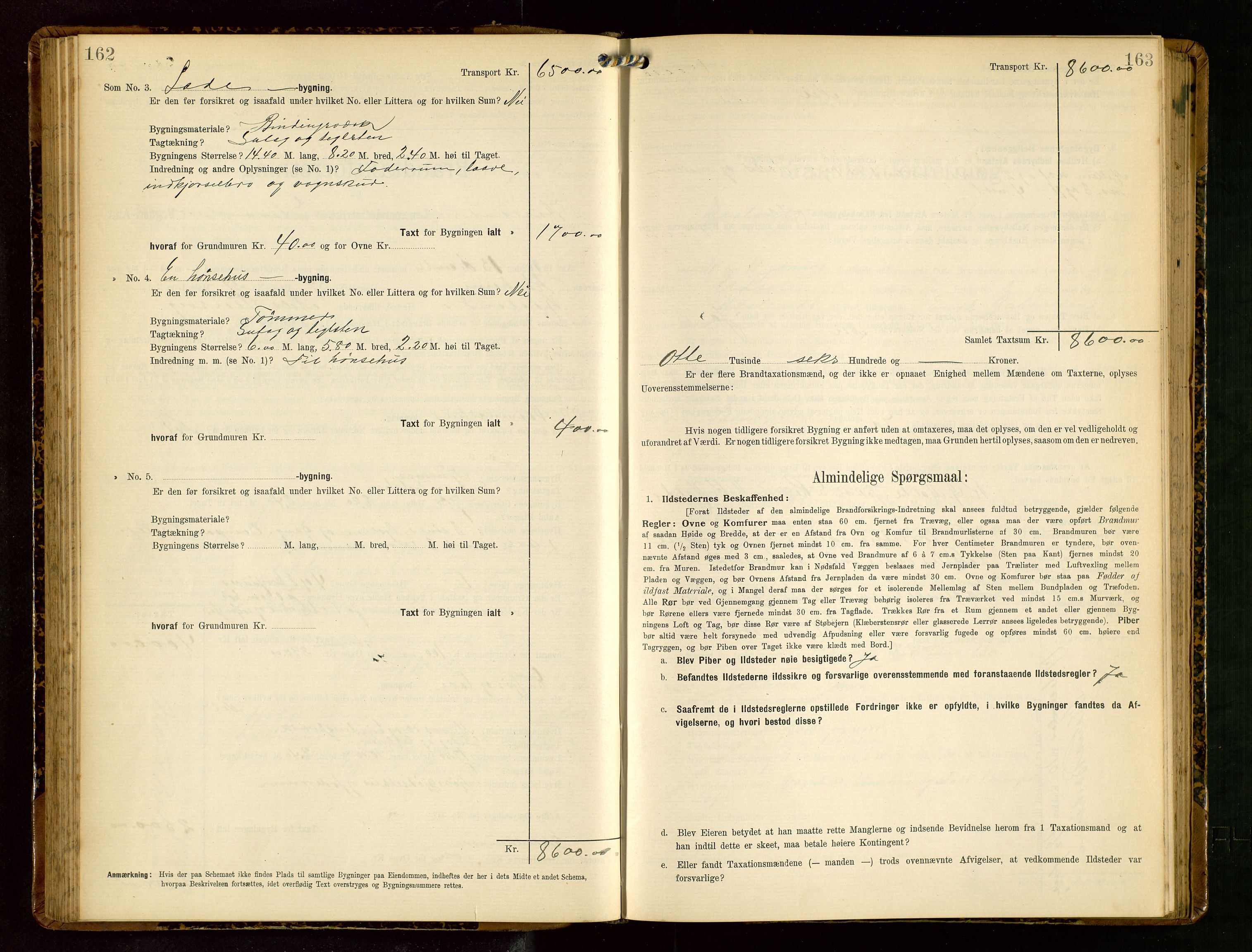 Håland lensmannskontor, AV/SAST-A-100100/Gob/L0003: Branntakstprotokoll - skjematakst. Register i boken., 1909-1910, p. 162-163