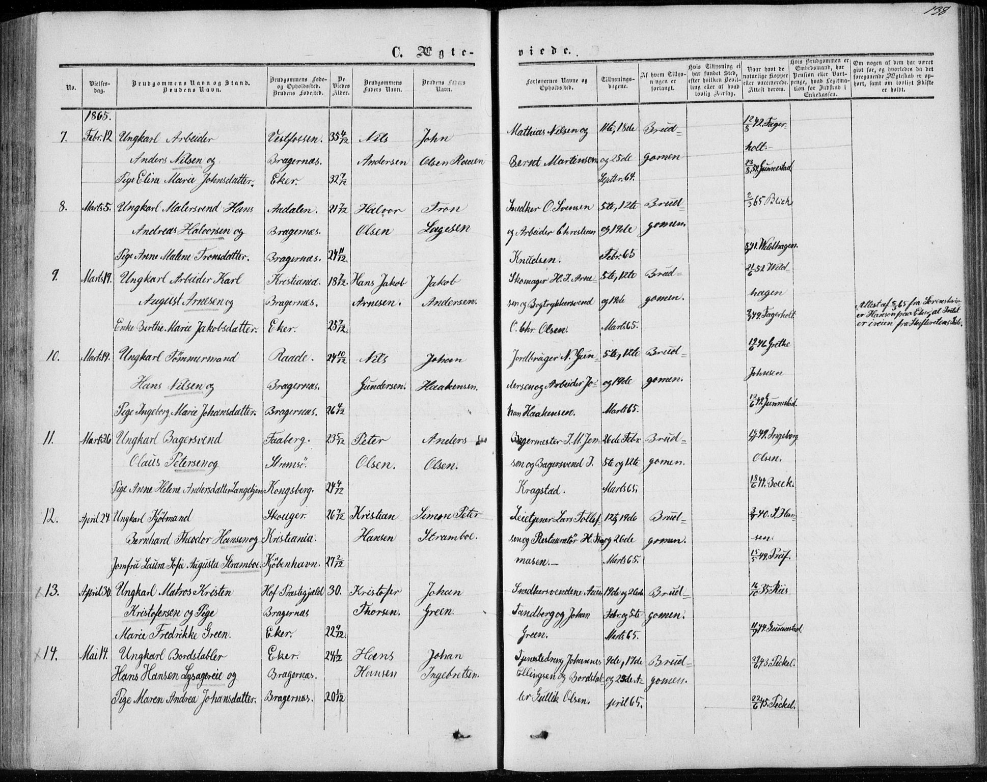 Bragernes kirkebøker, AV/SAKO-A-6/F/Fc/L0002: Parish register (official) no. III 2, 1854-1865, p. 138