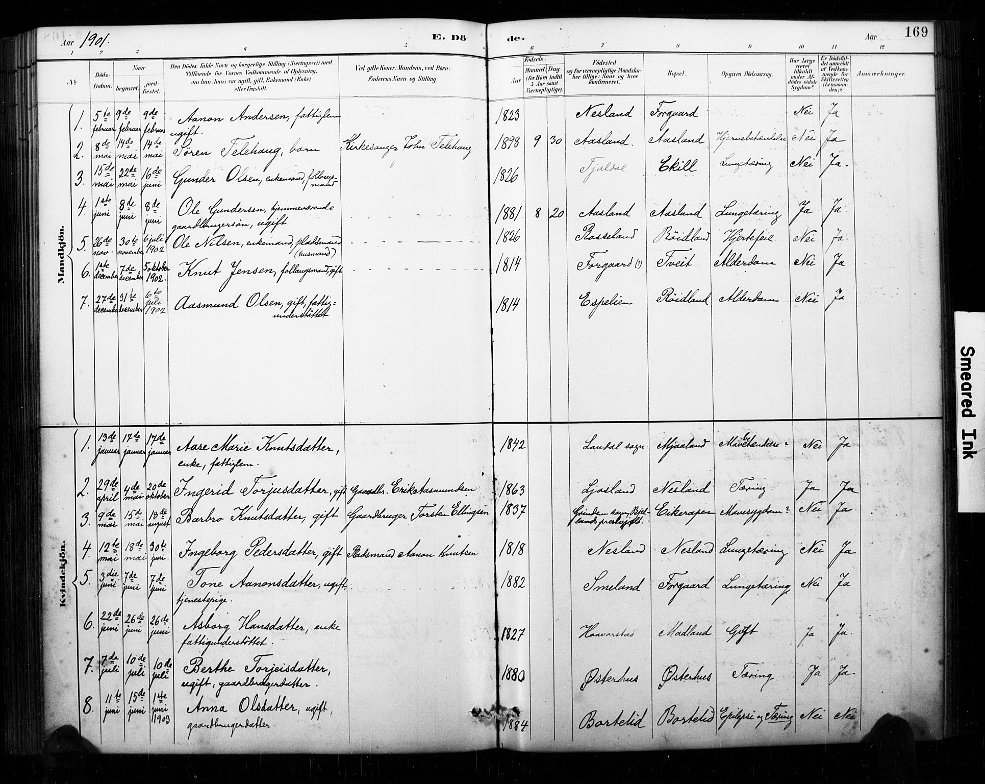 Åseral sokneprestkontor, SAK/1111-0051/F/Fa/L0003: Parish register (official) no. A 3, 1884-1901, p. 169