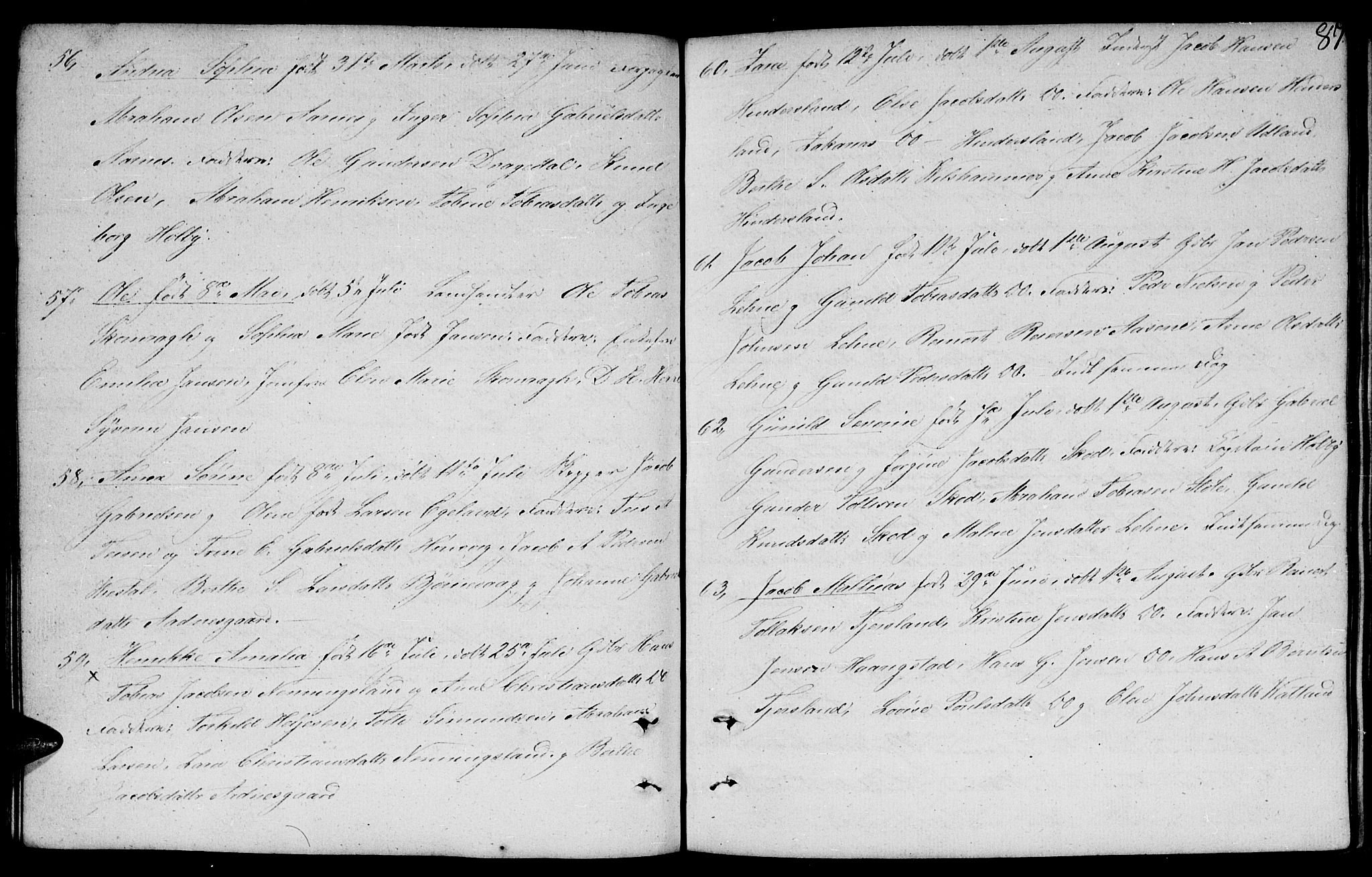 Lyngdal sokneprestkontor, AV/SAK-1111-0029/F/Fb/Fbc/L0002: Parish register (copy) no. B 2, 1849-1864, p. 87