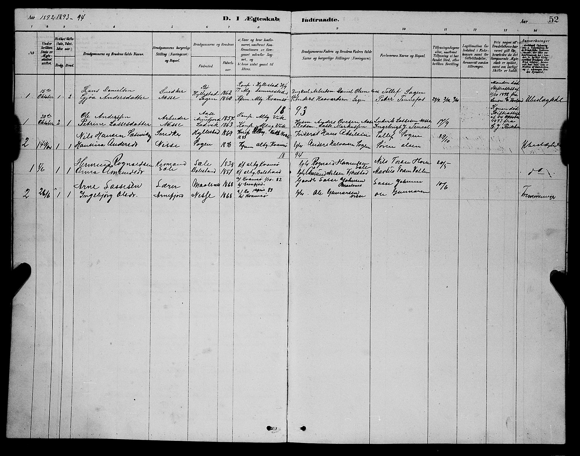 Balestrand sokneprestembete, SAB/A-79601/H/Hab/Habc/L0002: Parish register (copy) no. C 2, 1878-1895, p. 52