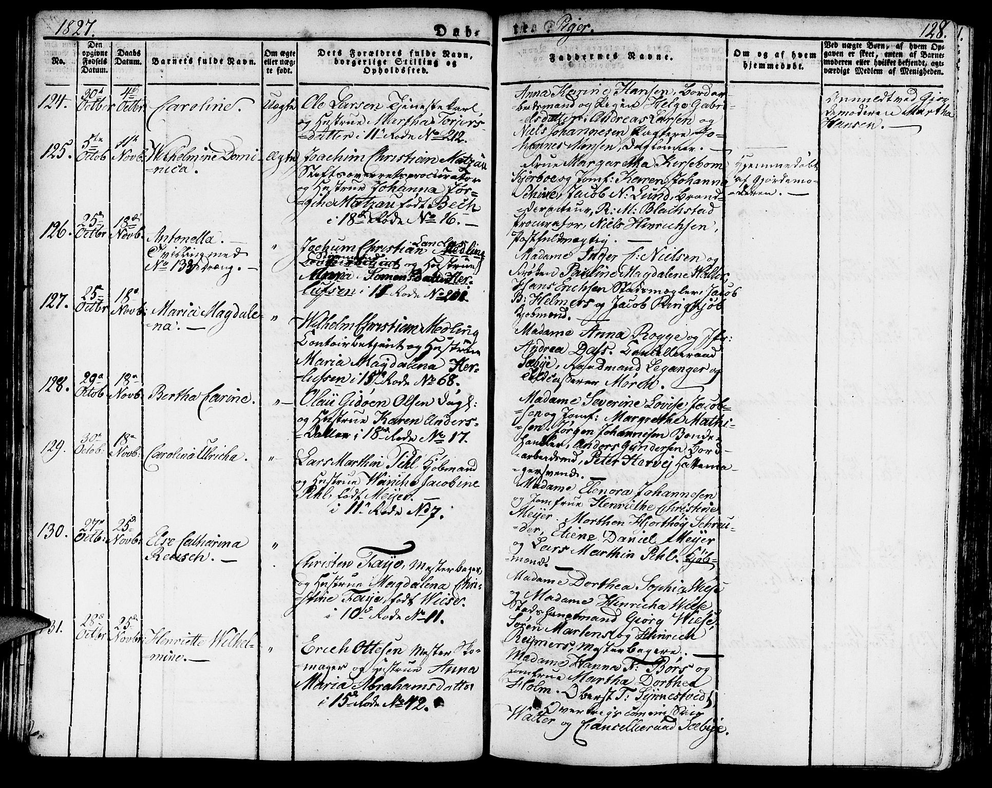 Domkirken sokneprestembete, SAB/A-74801/H/Haa/L0012: Parish register (official) no. A 12, 1821-1840, p. 128