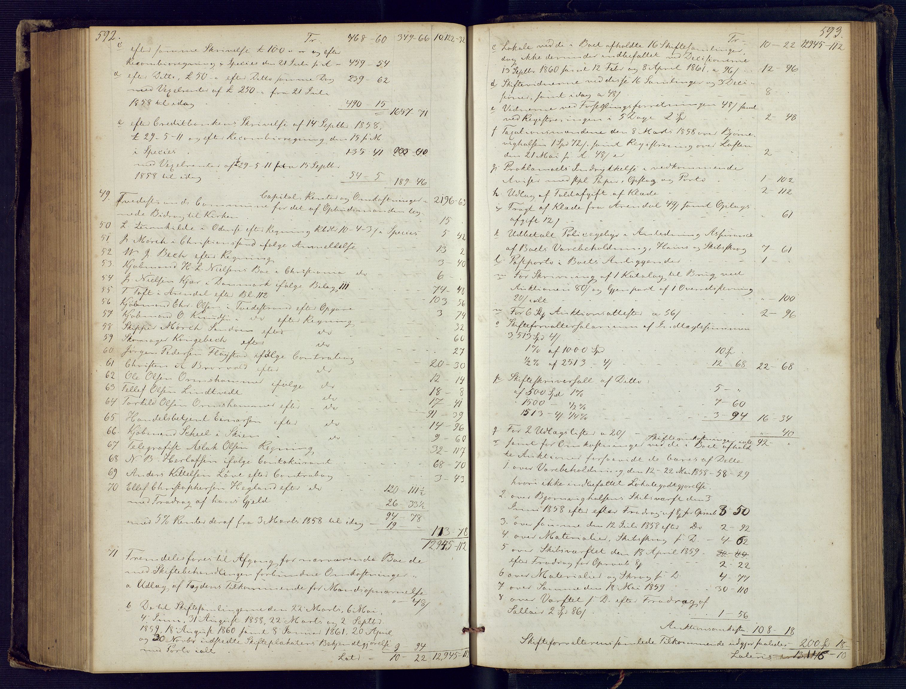 Holt sorenskriveri, SAK/1221-0002/H/Hc/L0029: Skifteutlodningsprotokoll nr. 4 med løst register, 1857-1862, p. 592-593
